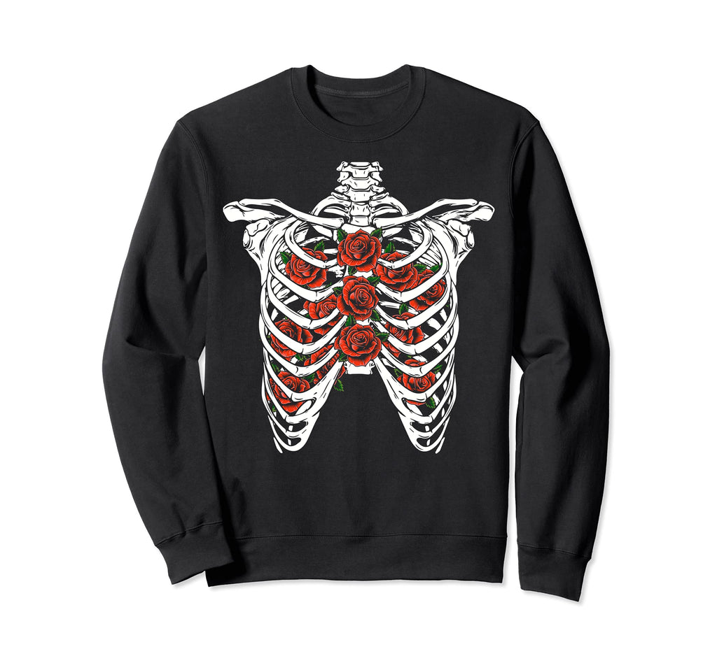 Goth Skeleton Rib Cage Flowers Sweatshirt - Trendy Graphic for Adults - T-Shirt, Sweatshirt, Hoodie