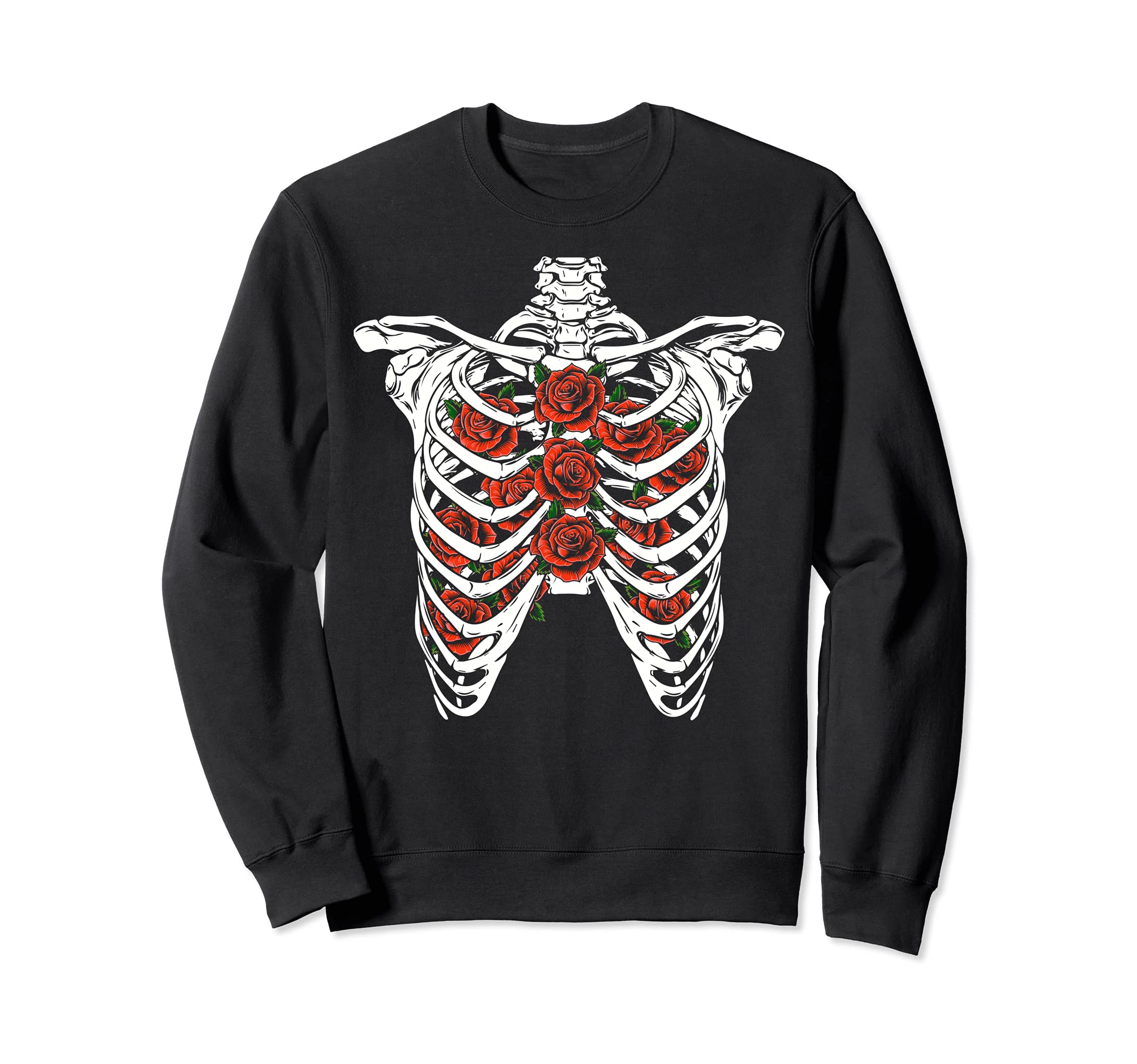 Goth Skeleton Rib Cage Flowers Sweatshirt - Trendy Graphic for Adults - T-Shirt, Sweatshirt, Hoodie