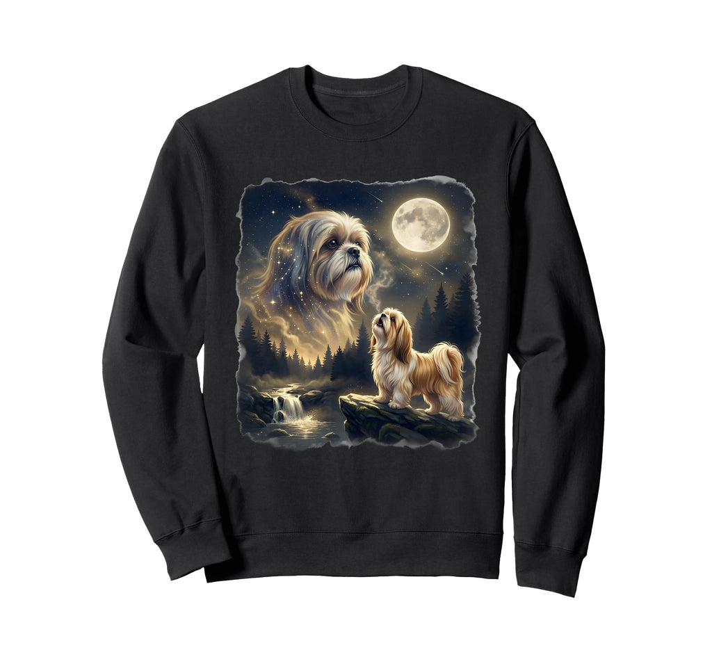Shih Tzu Dog Howling To Moon 90S Sweatshirt - Novelty Apparel Men Women - T-Shirt, Sweatshirt, Hoodie