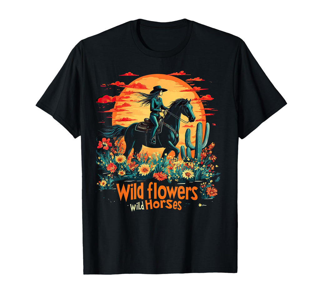 Sunset Cowgirl Riding Horse Wild T-Shirt - Streetwear Style for Adults - T-Shirt, Sweatshirt, Hoodie