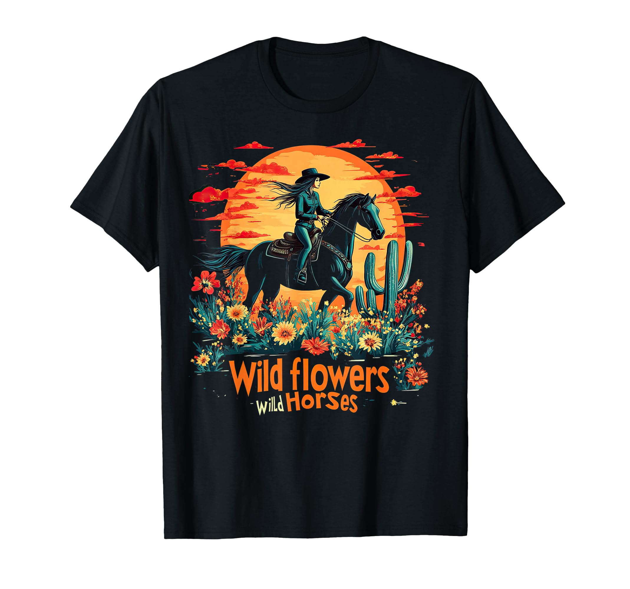 Sunset Cowgirl Riding Horse Wild T-Shirt - Streetwear Style for Adults - T-Shirt, Sweatshirt, Hoodie