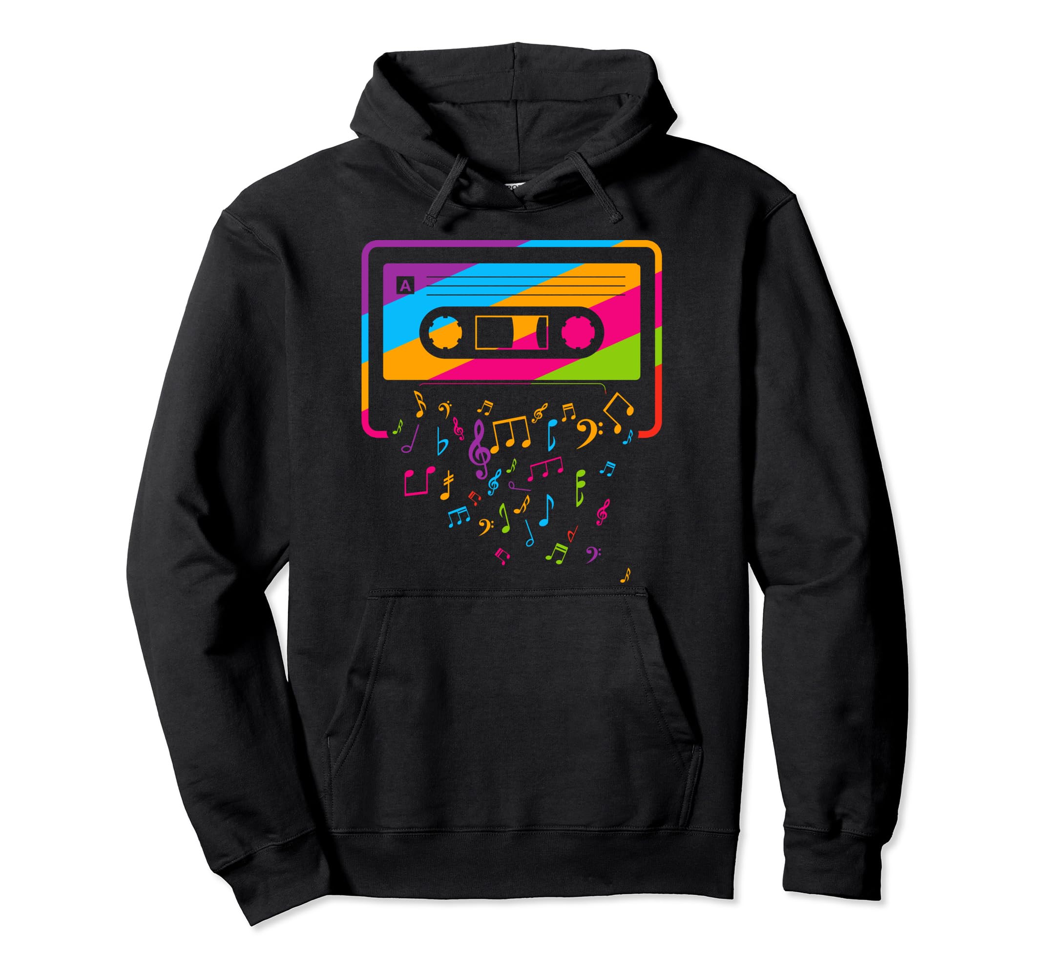 80S 90S Music Notes Cassette Tape Hoodie - Graphic Print Unisex - T-Shirt, Sweatshirt, Hoodie