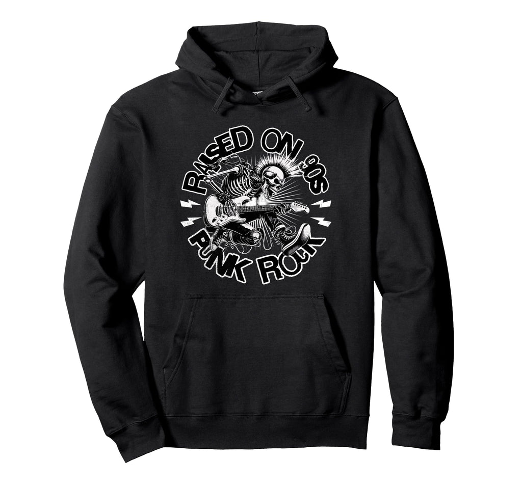 Raised 90S Rock Skeleton Guitar Punk Hoodie - Minimalist Print Men Women - T-Shirt, Sweatshirt, Hoodie