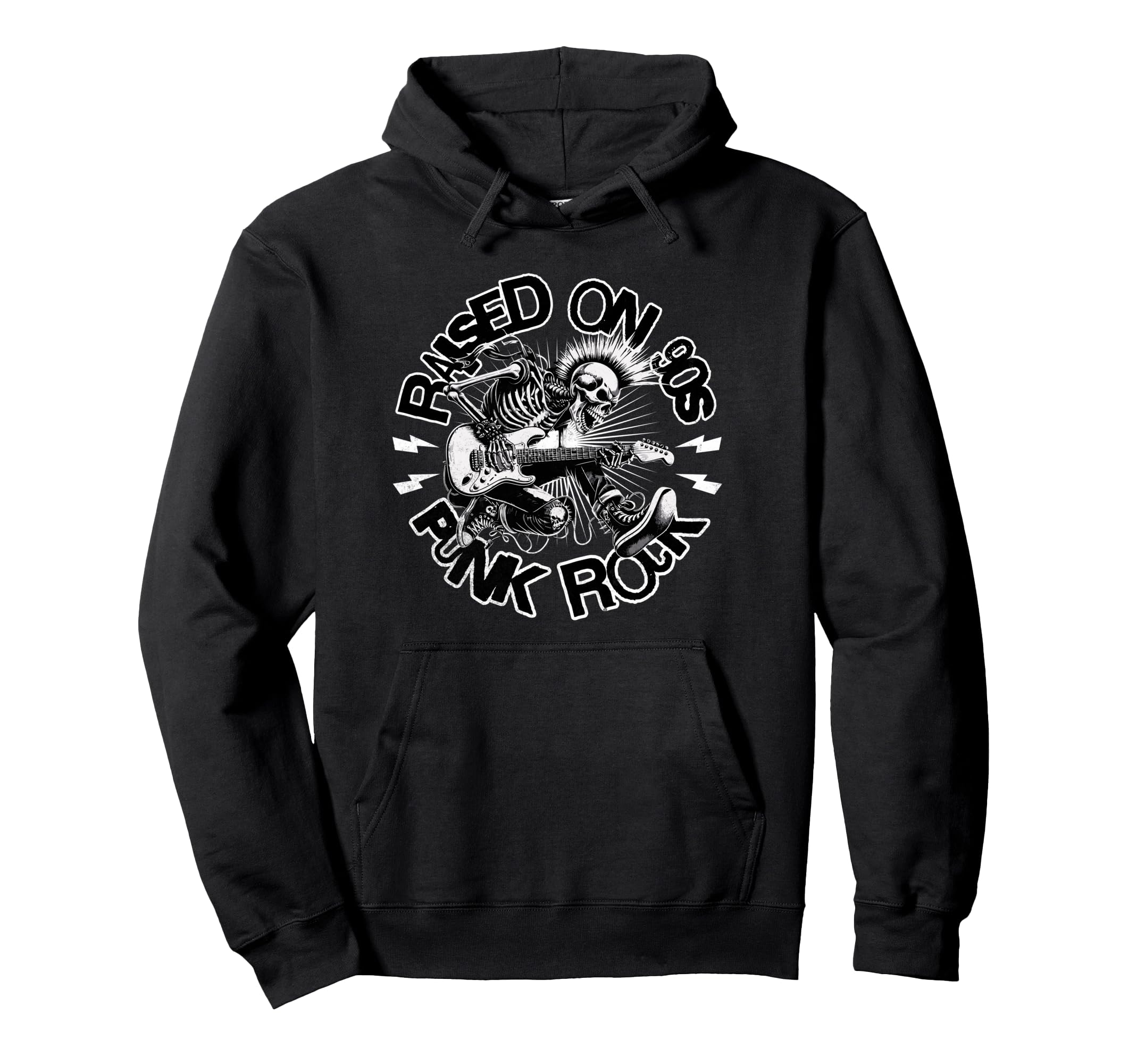 Raised 90S Rock Skeleton Guitar Punk Hoodie - Minimalist Print Men Women - T-Shirt, Sweatshirt, Hoodie