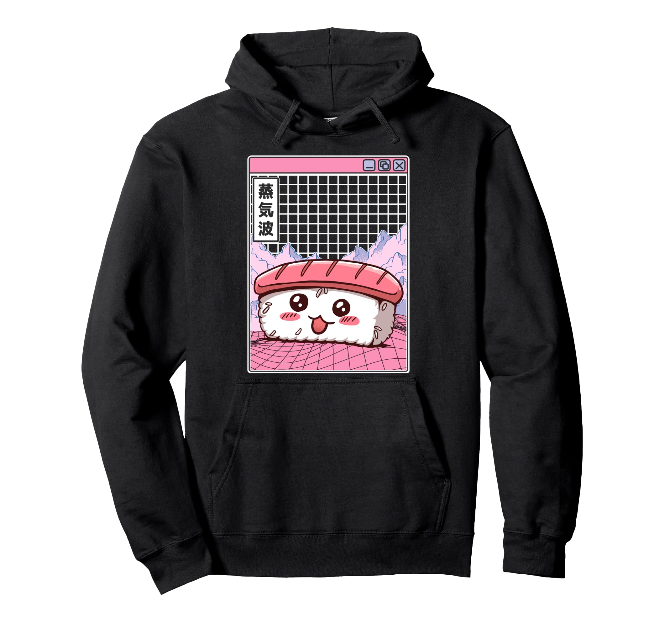 Sushi Kawaii Grid Vaporwave Aesthetic Hoodie - Graphic Print for Adults - T-Shirt, Sweatshirt, Hoodie