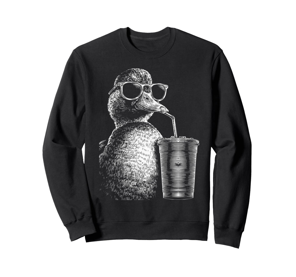 Duck Drinking Iced Coffee Funny Sweatshirt - Custom Art Print Men Women - T-Shirt, Sweatshirt, Hoodie