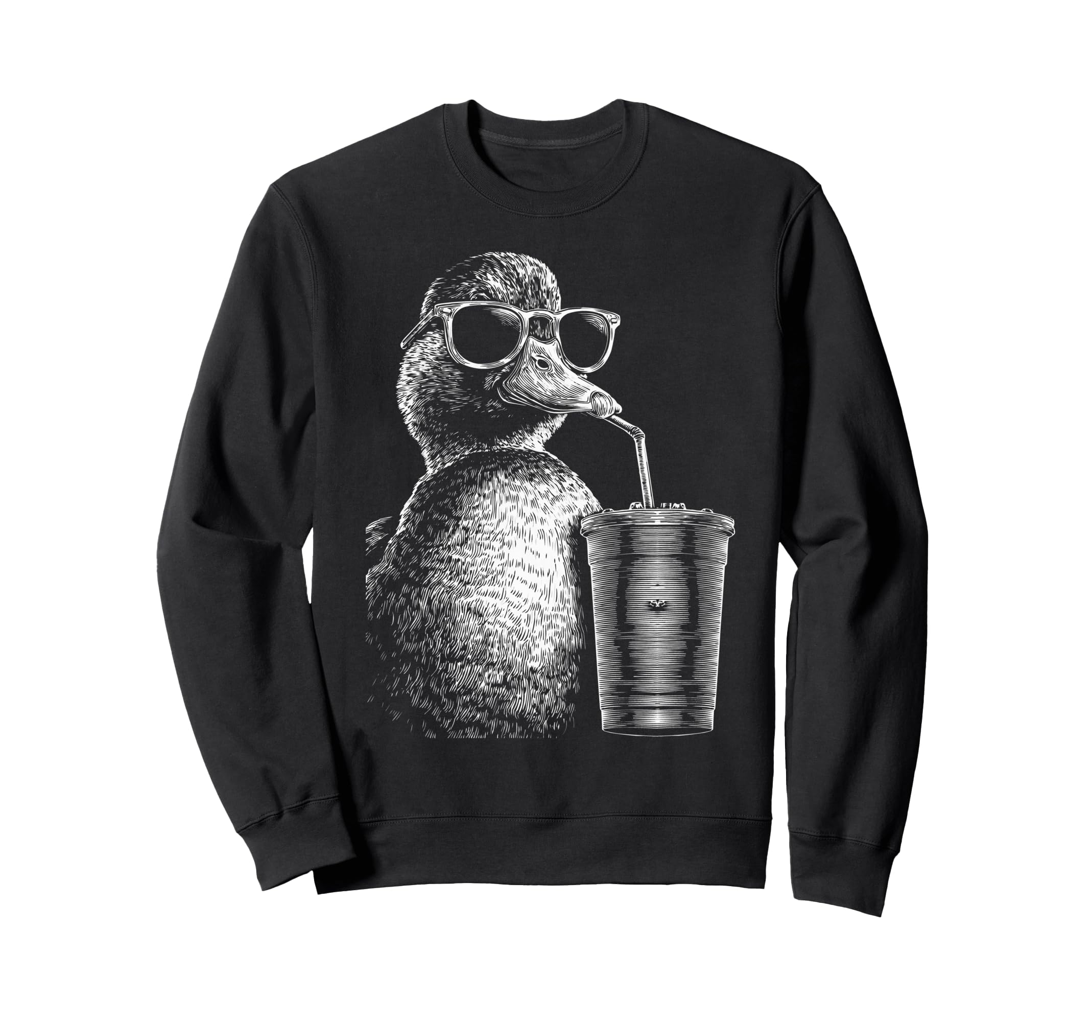 Duck Drinking Iced Coffee Funny Sweatshirt - Custom Art Print Men Women - T-Shirt, Sweatshirt, Hoodie