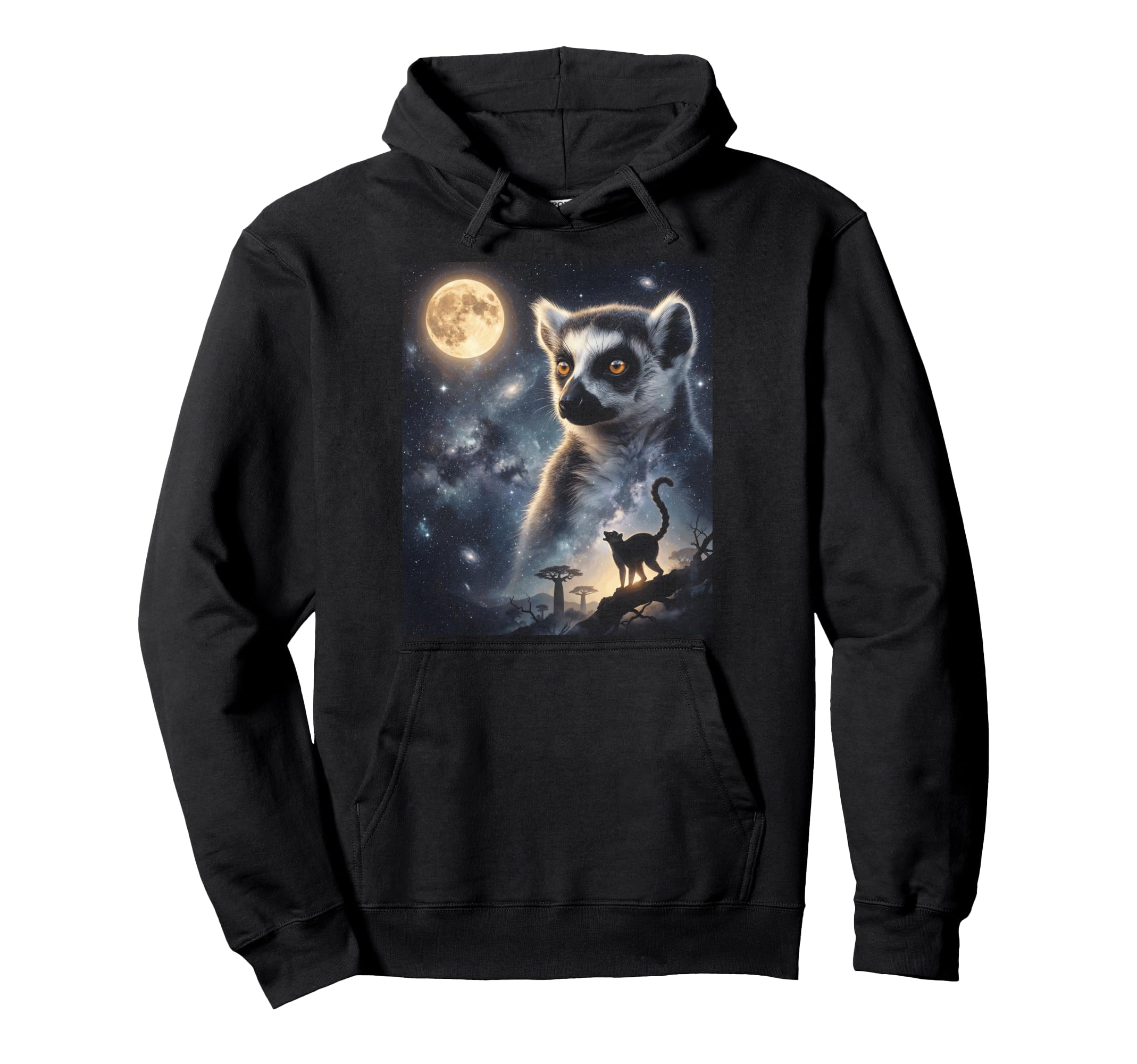Howling Lemur Full Moon Starry Night 90S Hoodie - Novelty Apparel Men Women - T-Shirt, Sweatshirt, Hoodie
