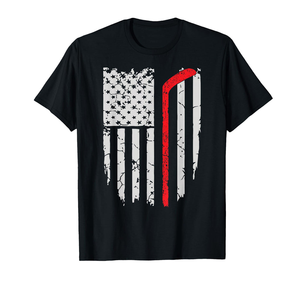 Distressed American Flag Ice Hockey T-Shirt - Aesthetic Graphic Men Women - T-Shirt, Sweatshirt, Hoodie
