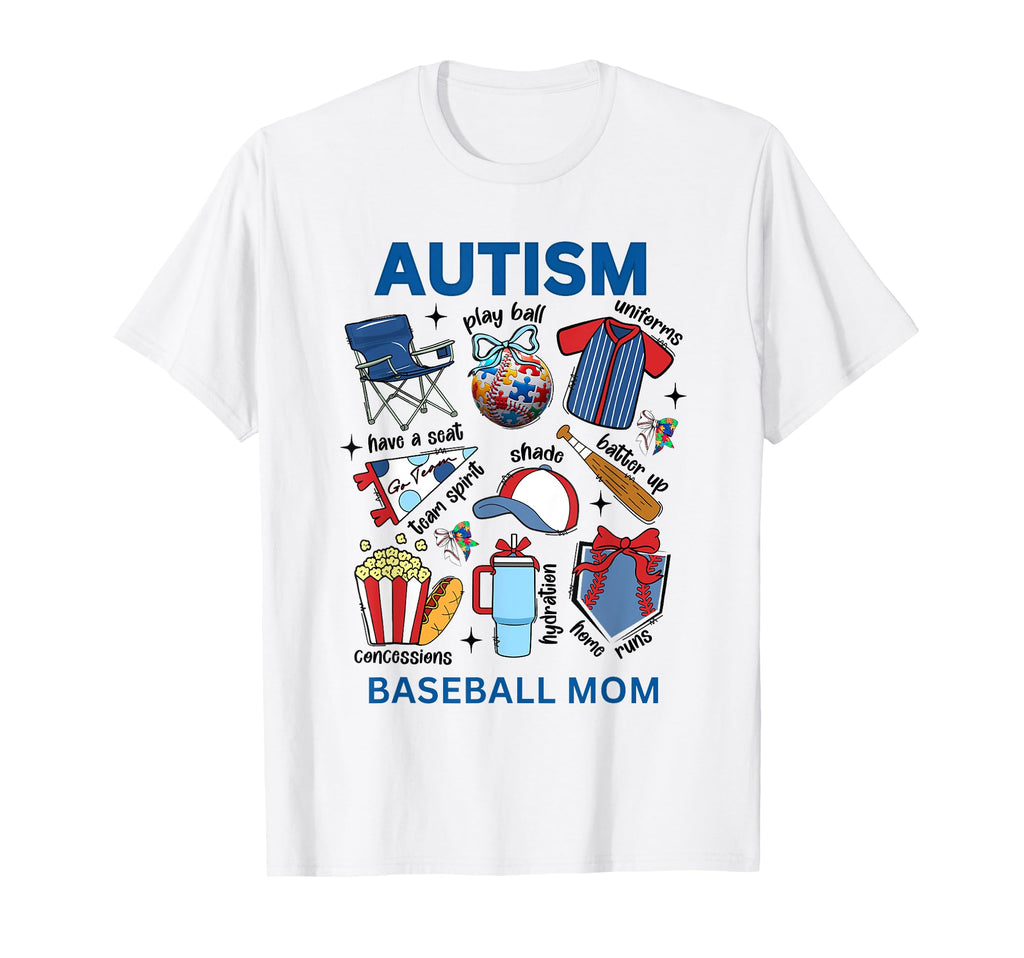 Autism Baseball Mom Support T-Shirt - Aesthetic Graphic Men Women - T-Shirt, Sweatshirt, Hoodie