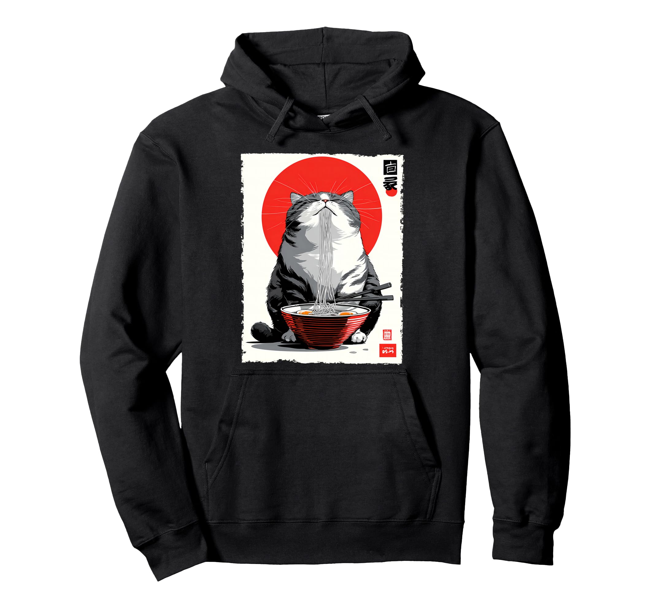 Cat Ramen Aesthetic Japanese Ukiyo E Hoodie - Minimalist Print Men Women - T-Shirt, Sweatshirt, Hoodie