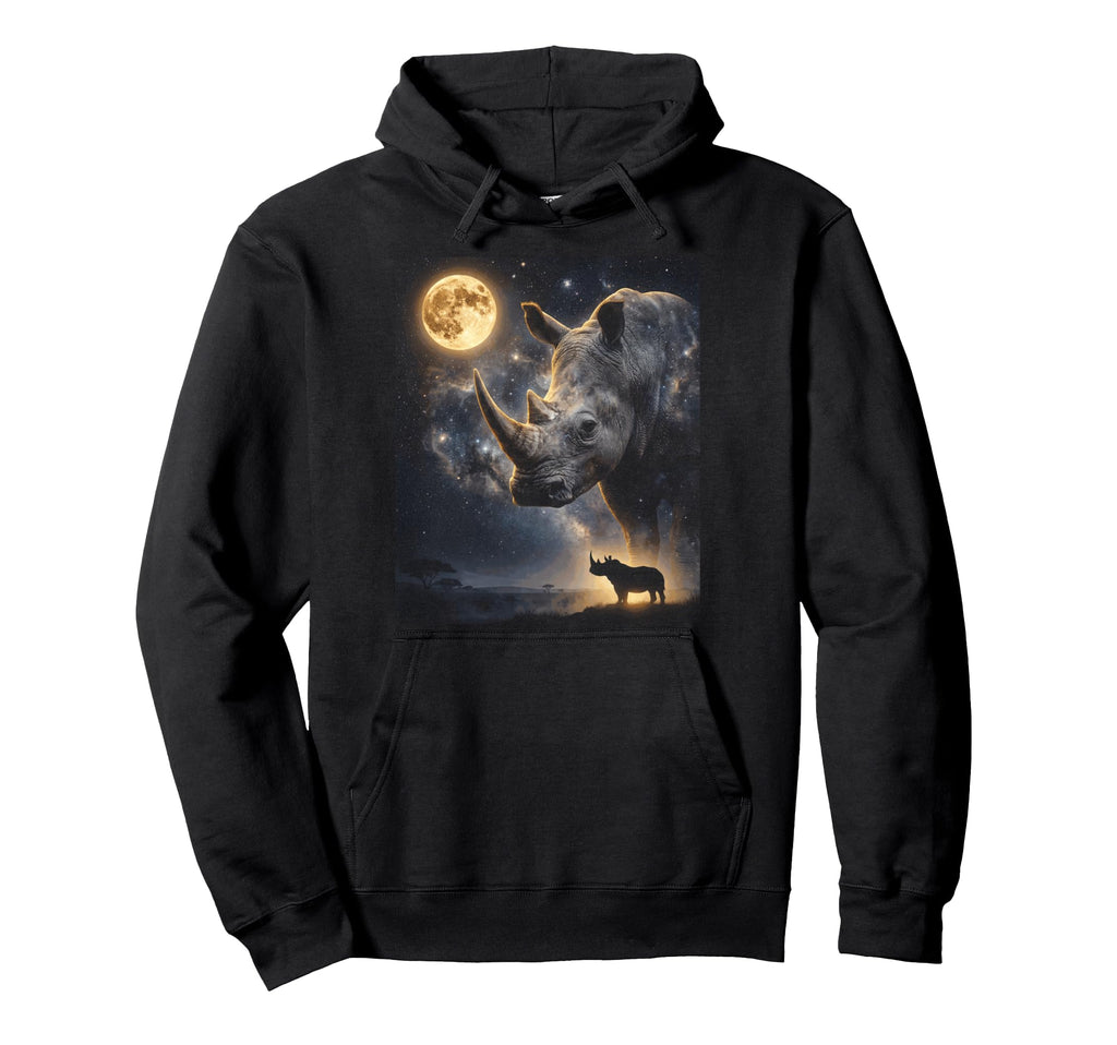 Howling Rhino Full Moon Starry Night 90S Hoodie - Trendy Graphic Men Women - T-Shirt, Sweatshirt, Hoodie