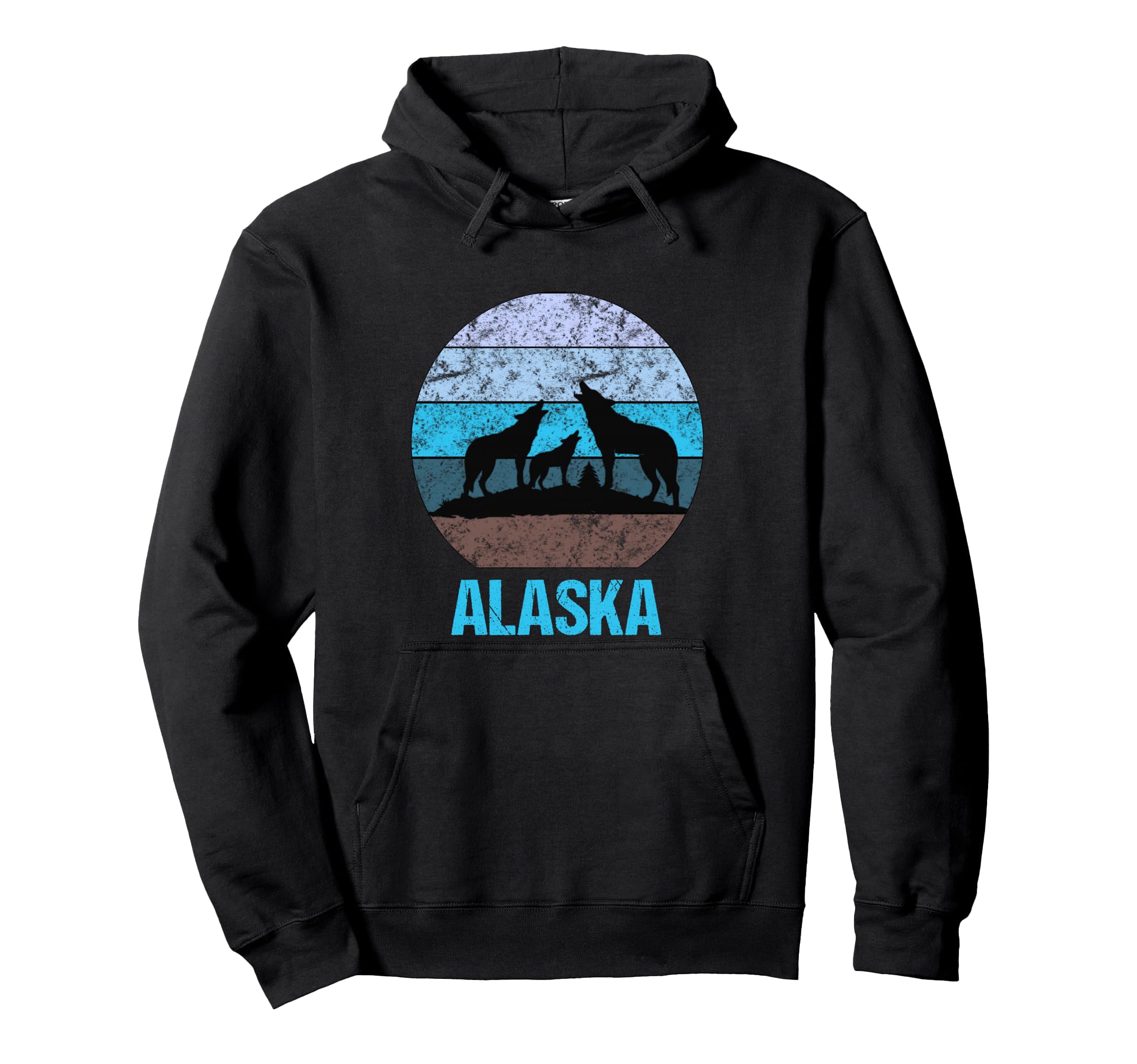 Alaska Wolves Howling Distressed Blue Hoodie - Novelty Apparel for Adults - T-Shirt, Sweatshirt, Hoodie