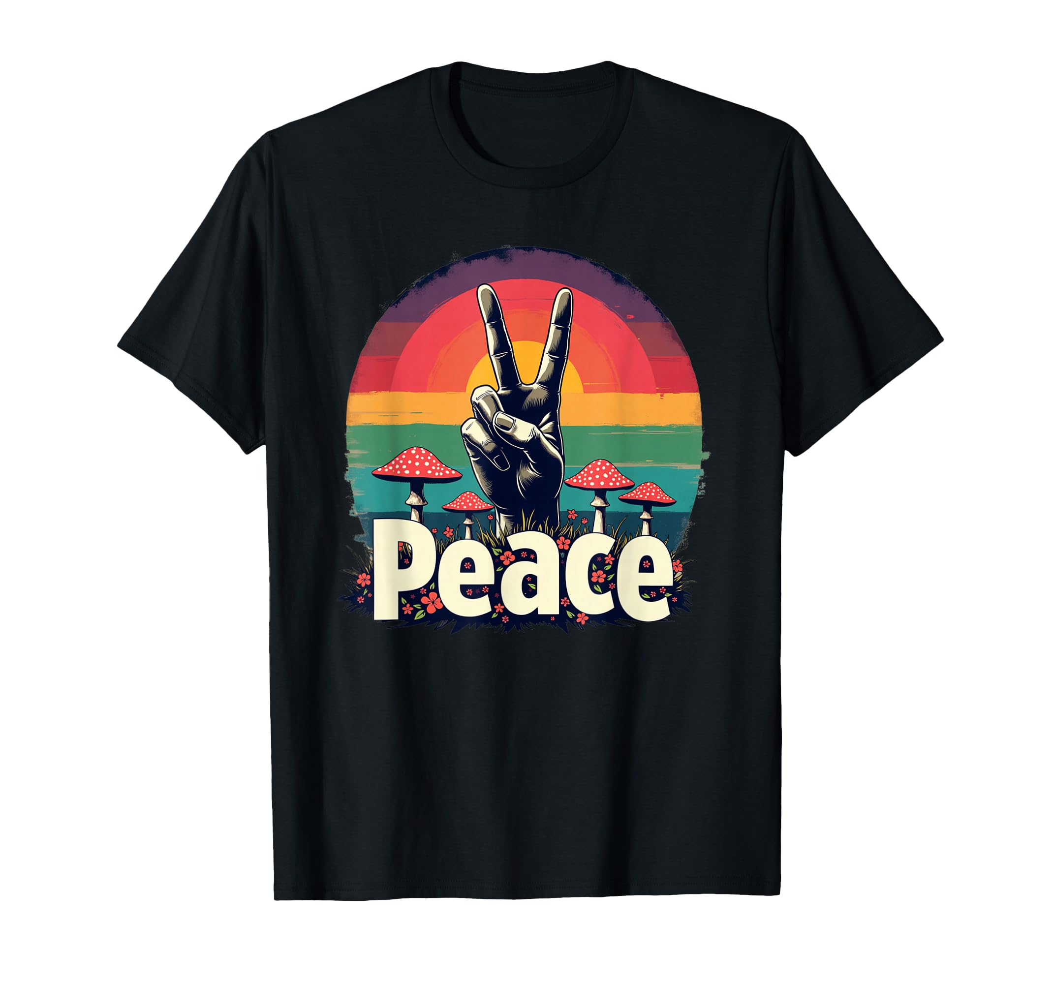 Hippie Peace Sign Mushroom Sunset T-Shirt - Unique Graphic for Adults - T-Shirt, Sweatshirt, Hoodie