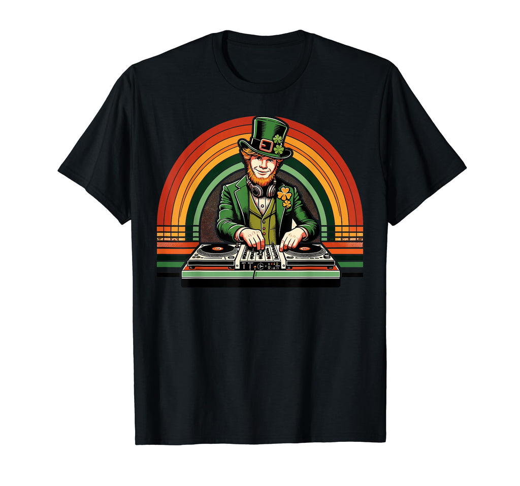 Leprechaun Dj Playing Dj Mixer Rainbow T-Shirt - Minimalist Print Men Women - T-Shirt, Sweatshirt, Hoodie