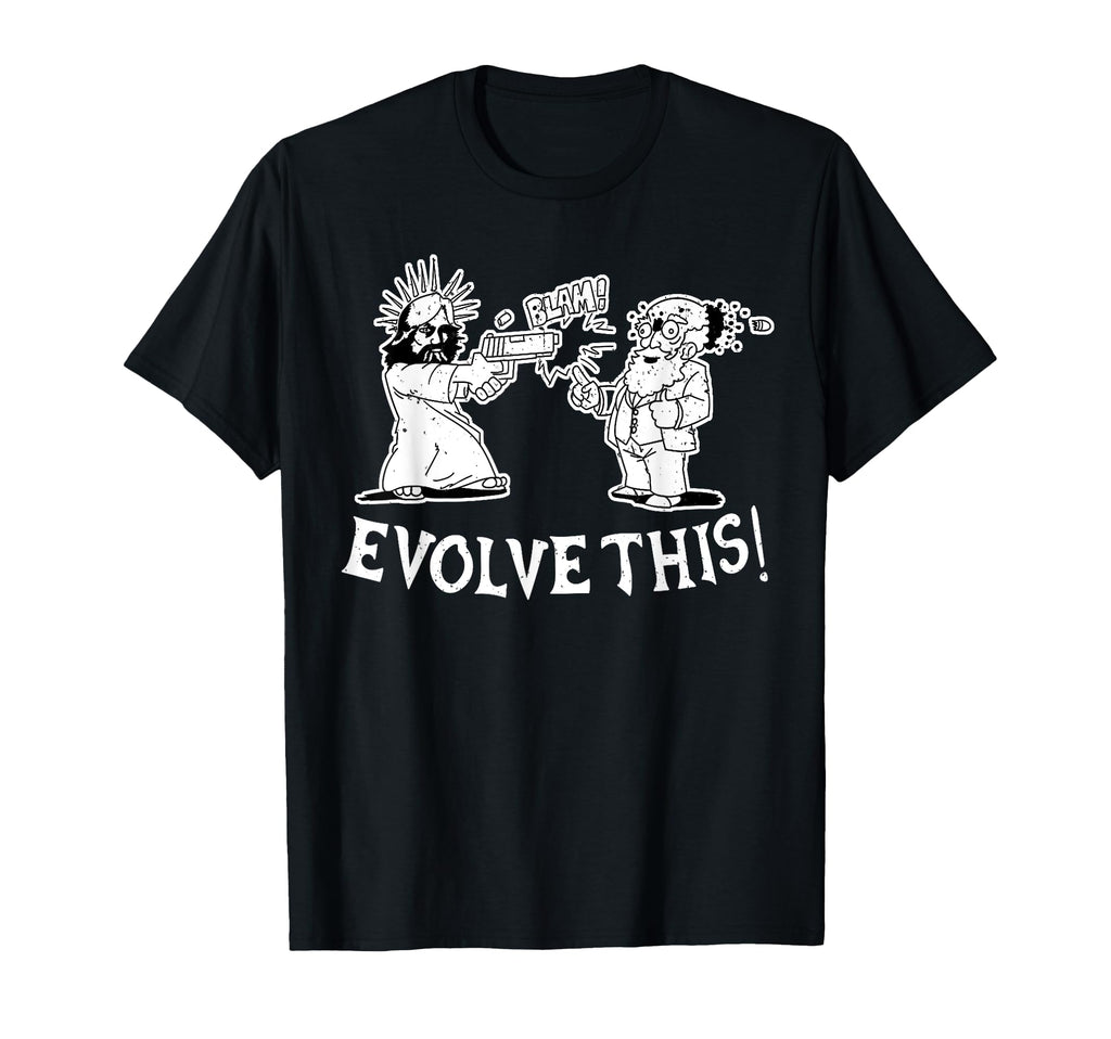 Evolve This Jesus And Darwin Small Black T-Shirt - Minimalist Print Unisex - T-Shirt, Sweatshirt, Hoodie