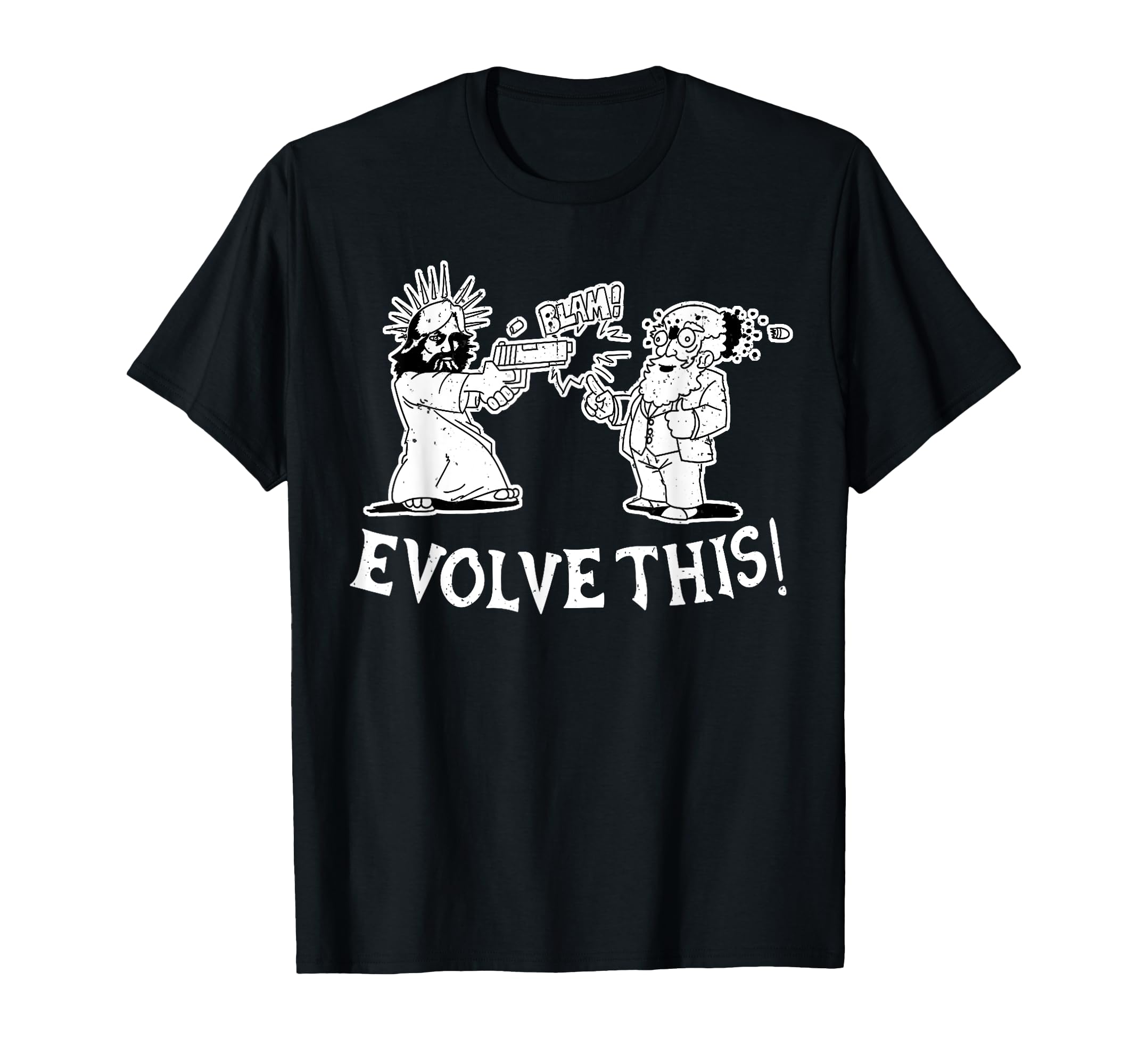 Evolve This Jesus And Darwin Small Black T-Shirt - Minimalist Print Unisex - T-Shirt, Sweatshirt, Hoodie