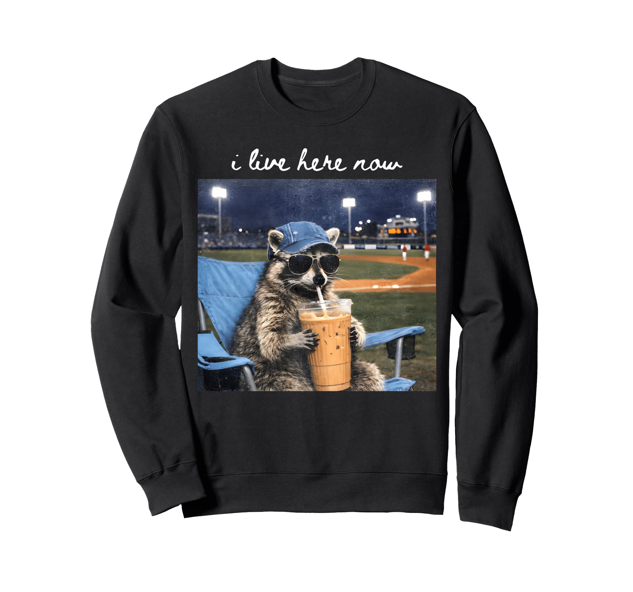I Live Here Now Funny Raccoon Sweatshirt - Novelty Apparel Unisex - T-Shirt, Sweatshirt, Hoodie