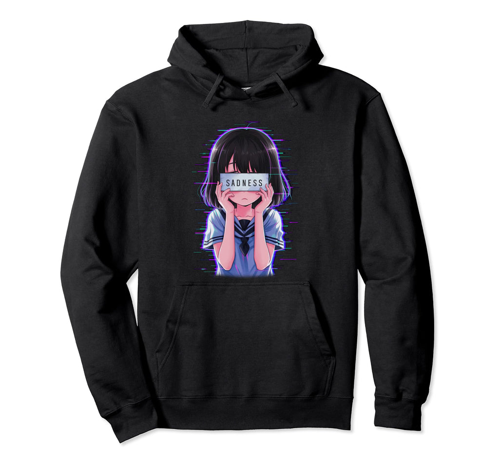 Sad Anime Japanese Aesthetic Vaporwave Hoodie - Novelty Apparel Men Women - T-Shirt, Sweatshirt, Hoodie