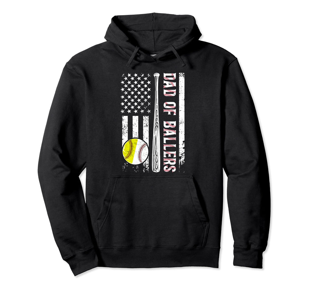 Dad Ballers Us Flag Softball Hoodie - Casual Everyday Wear Men Women - T-Shirt, Sweatshirt, Hoodie