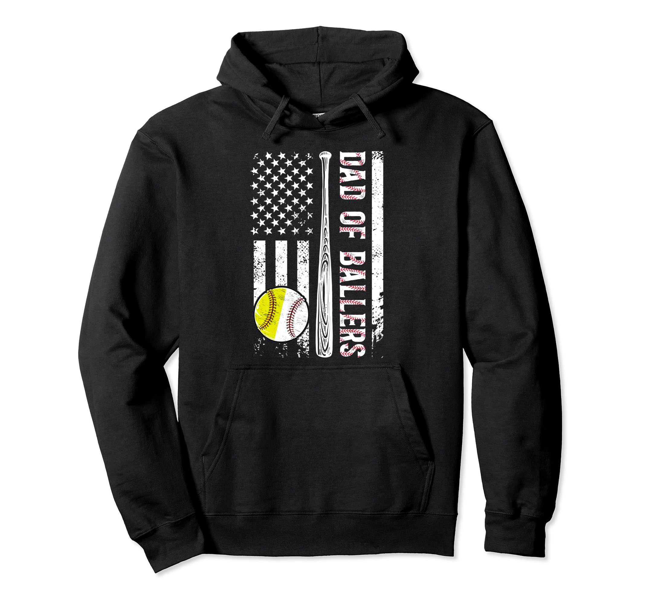 Dad Ballers Us Flag Softball Hoodie - Casual Everyday Wear Men Women - T-Shirt, Sweatshirt, Hoodie