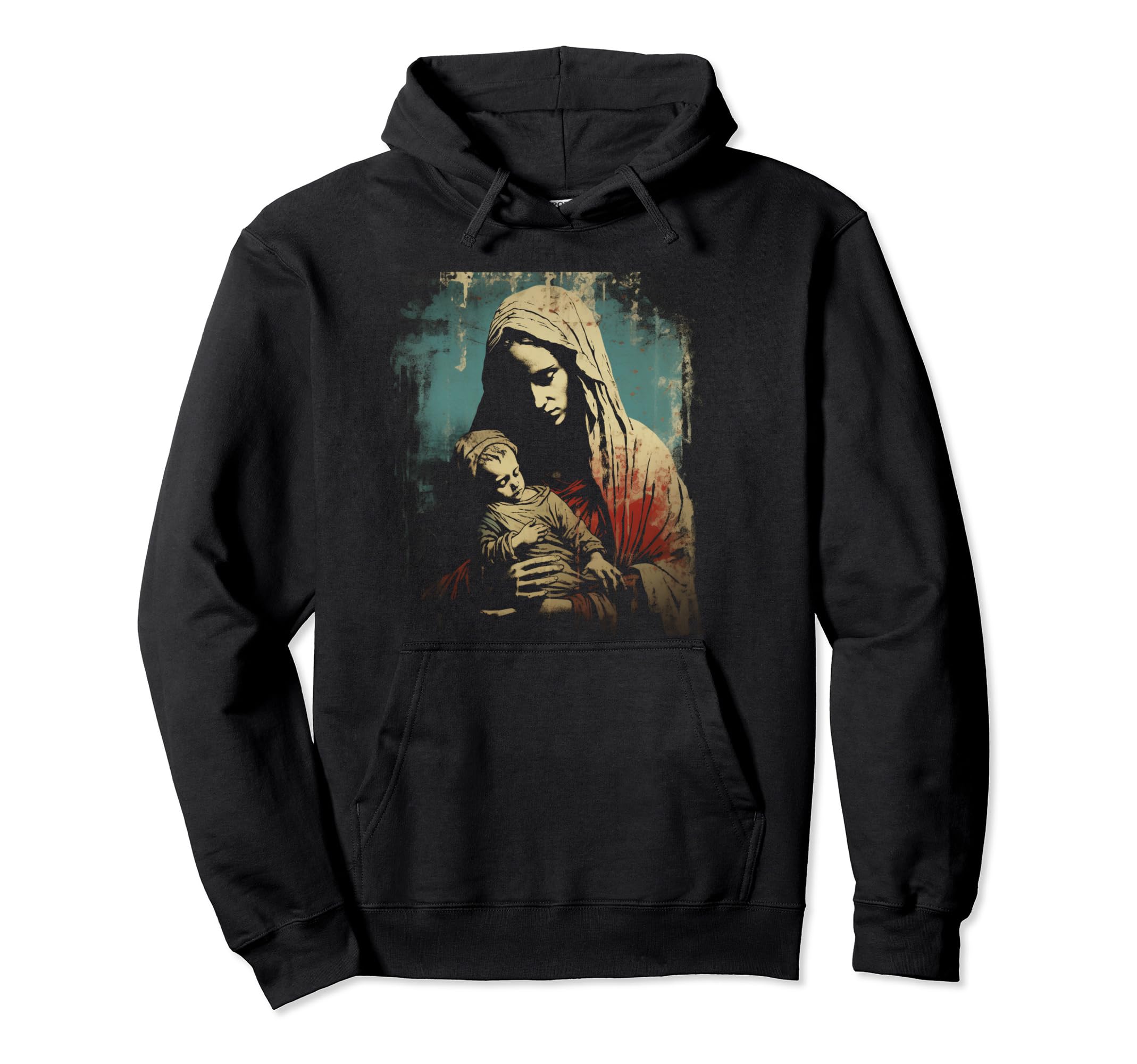 Mary Jesus Distressed 90S Goth Grunge Hoodie - Graphic Print Men Women - T-Shirt, Sweatshirt, Hoodie