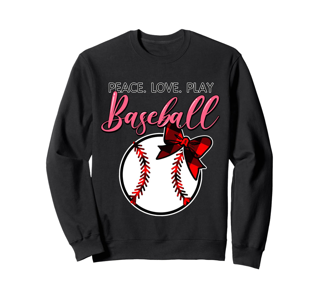 Peace Love Play Baseball Bow Sweatshirt - Minimalist Print for Adults - T-Shirt, Sweatshirt, Hoodie