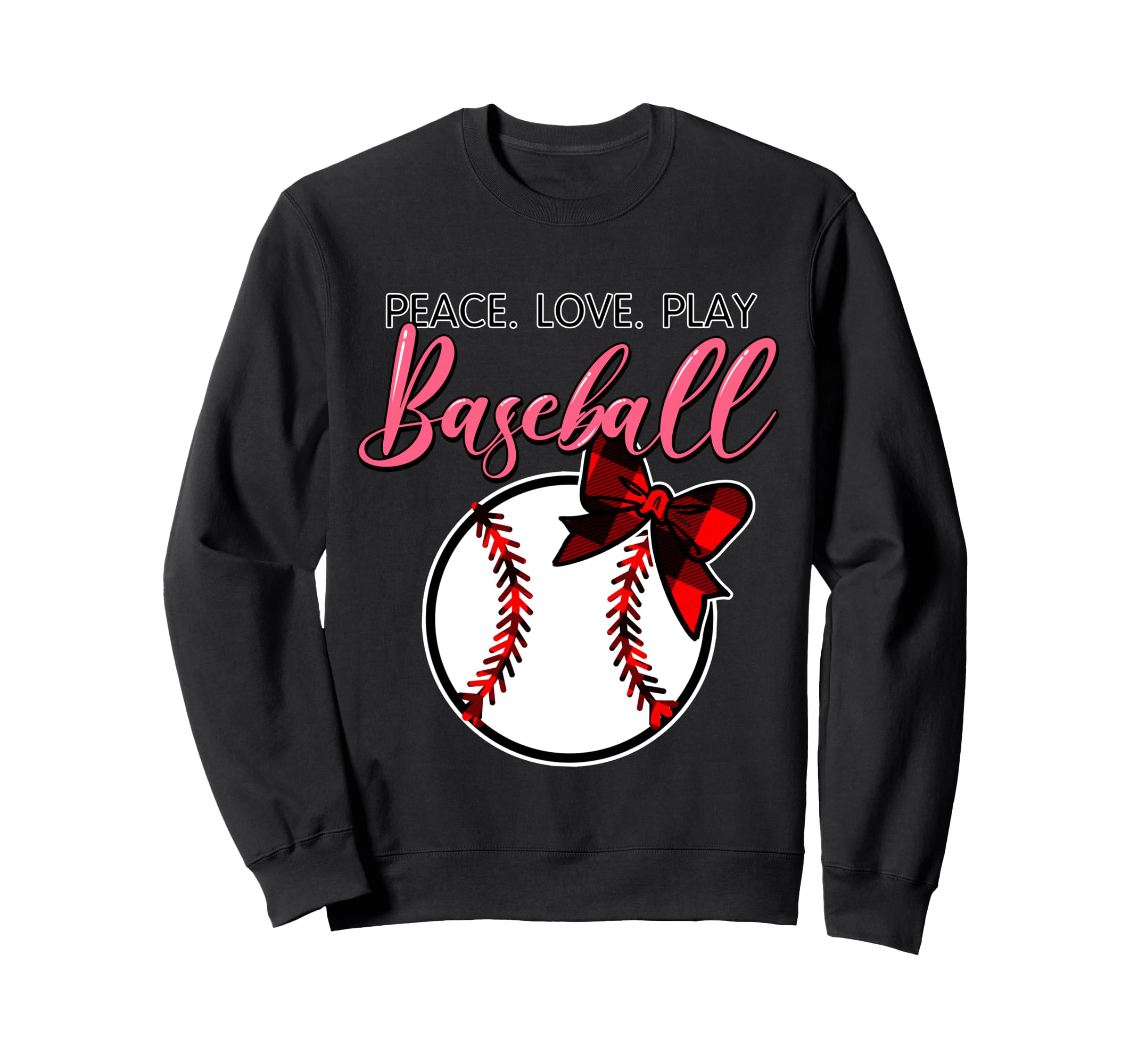 Peace Love Play Baseball Bow Sweatshirt - Minimalist Print for Adults - T-Shirt, Sweatshirt, Hoodie