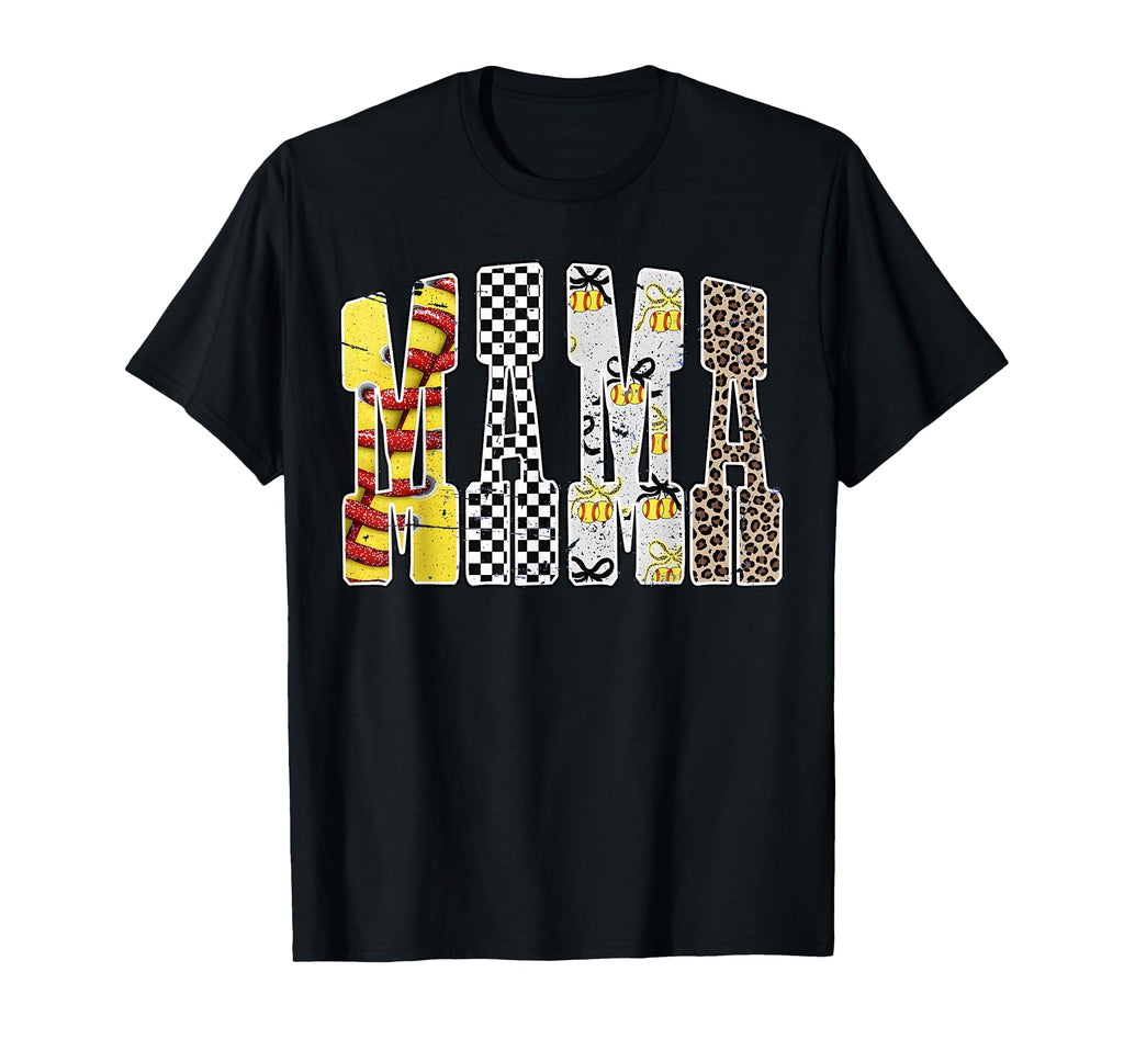Softball Mama Leopard Checkerboard T-Shirt - Graphic Print for Adults - T-Shirt, Sweatshirt, Hoodie