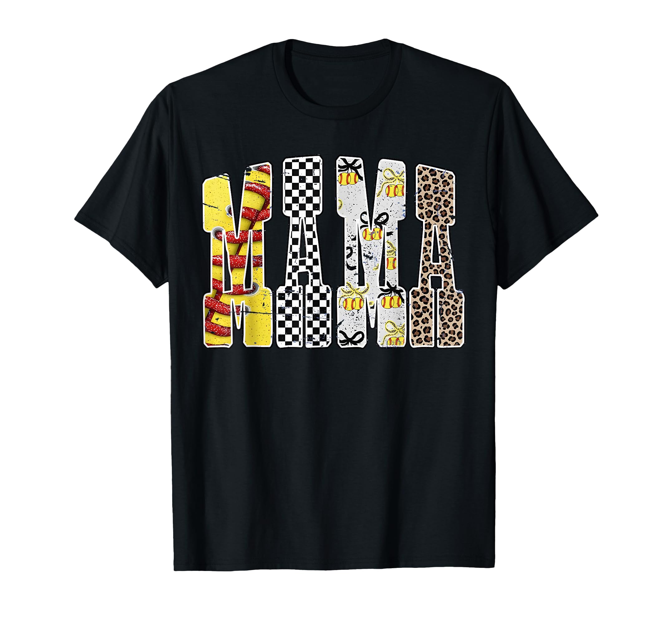 Softball Mama Leopard Checkerboard T-Shirt - Graphic Print for Adults - T-Shirt, Sweatshirt, Hoodie