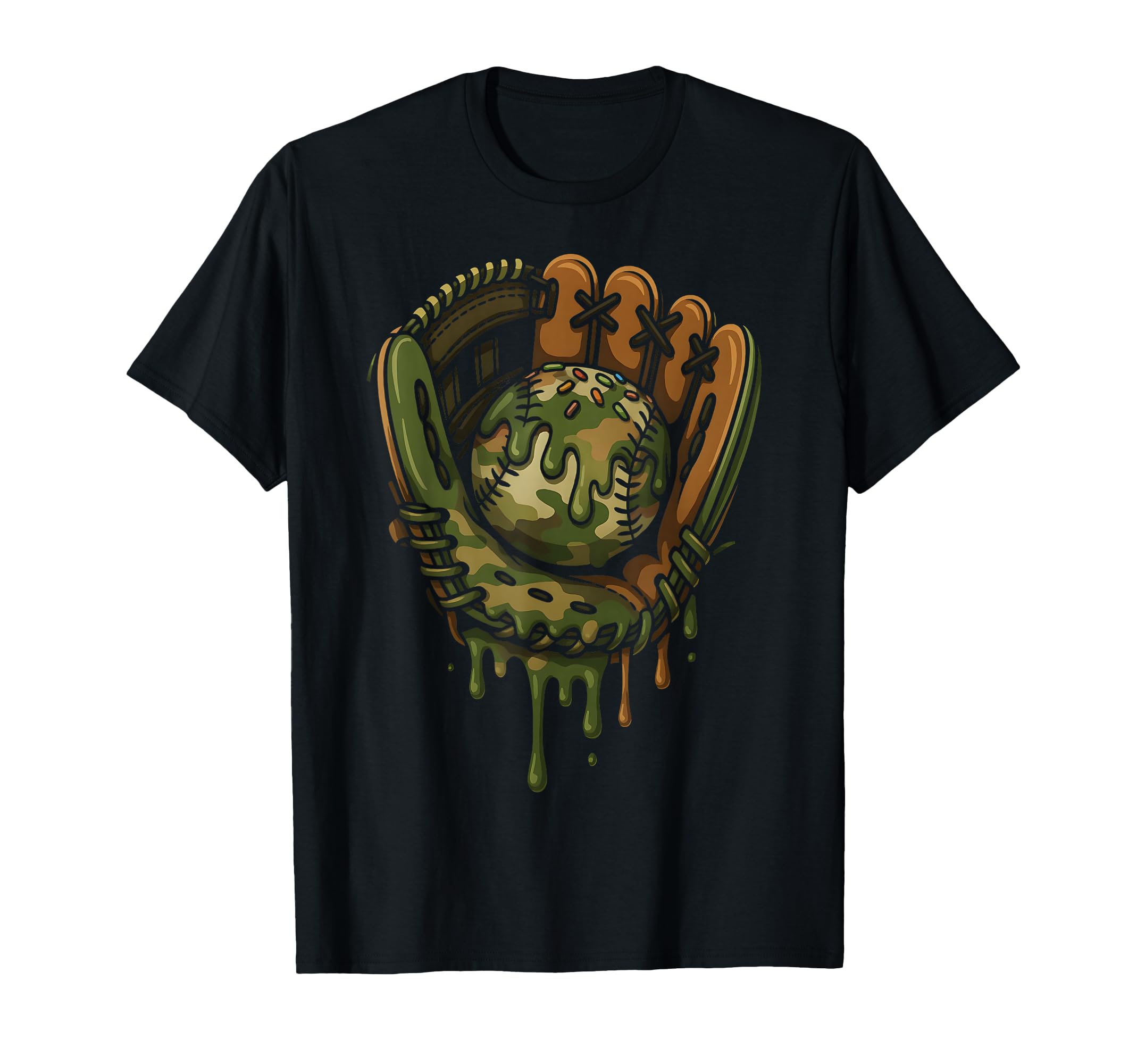 Baseball Drip Camo Baseball Glove Sports T-Shirt - Minimalist Print Unisex - T-Shirt, Sweatshirt, Hoodie