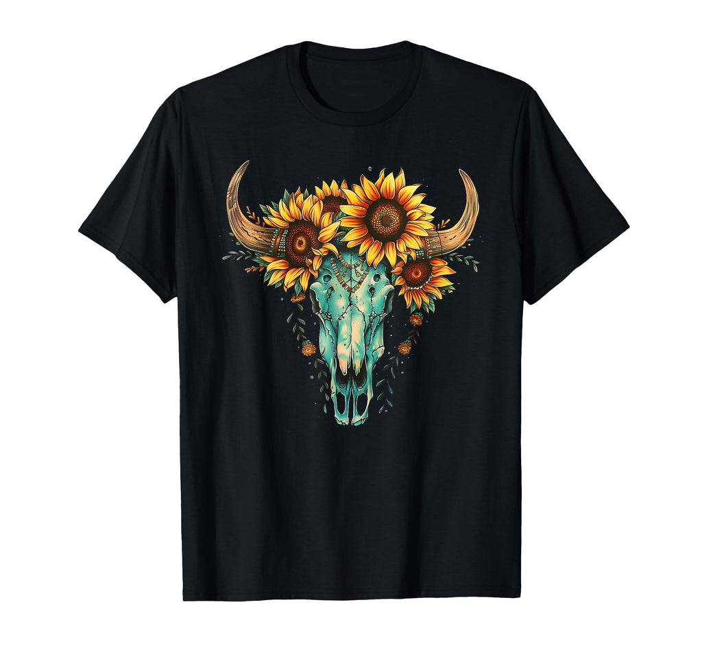 Boho Skull Western Sunflower T-Shirt - Fun Novelty Design for Adults - T-Shirt, Sweatshirt, Hoodie