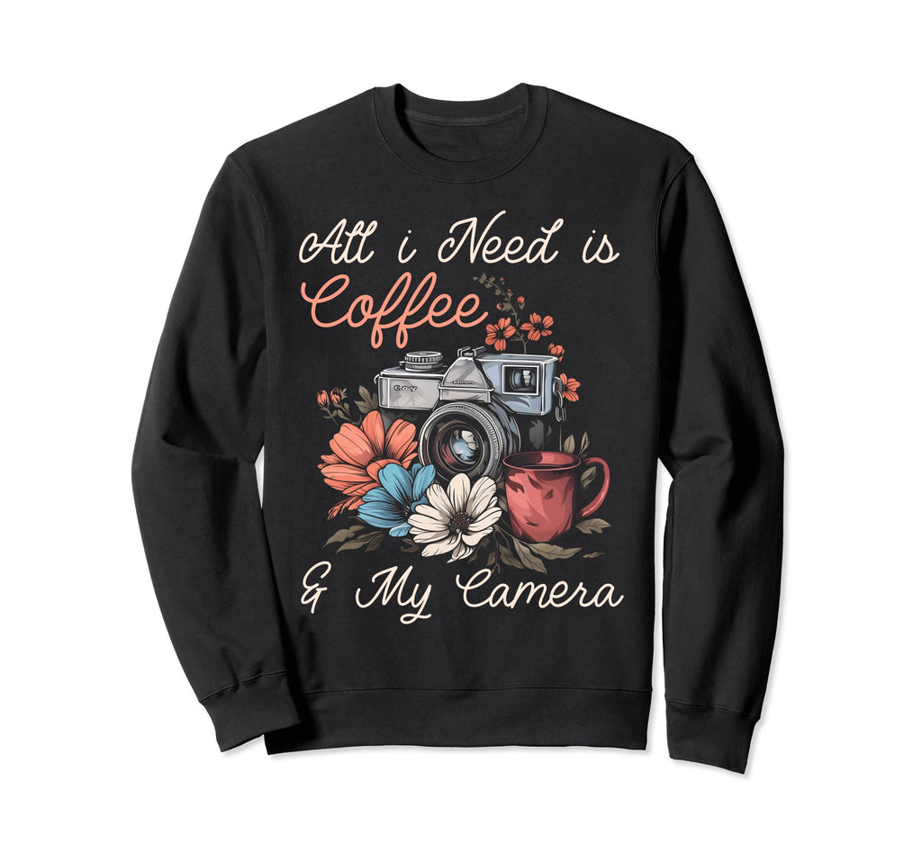 Coffee Camera Photographer Flowers Sweatshirt - Custom Art Print Unisex - T-Shirt, Sweatshirt, Hoodie