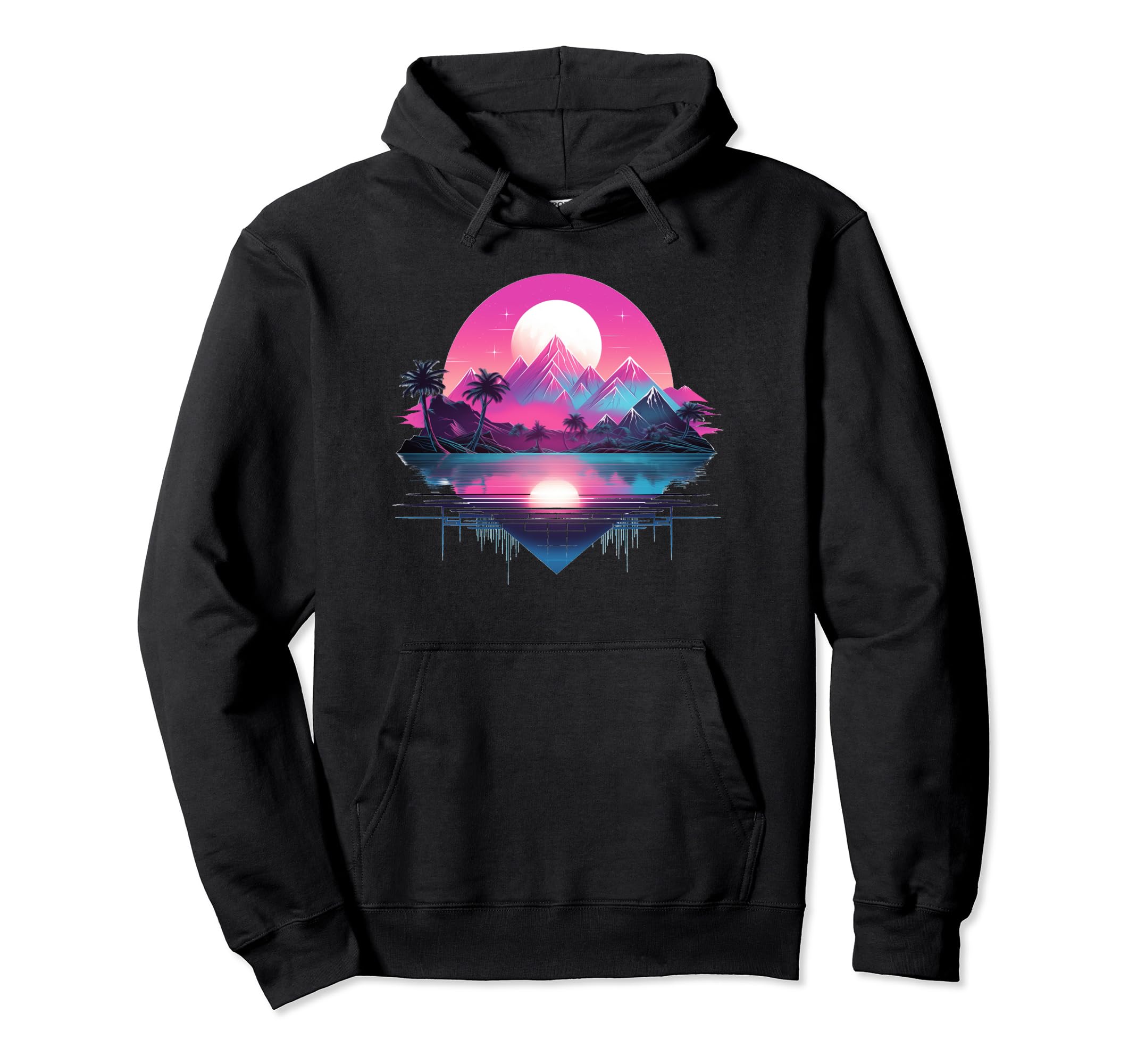 Vaporwave Landscape Aesthetic Art Hoodie - Fun Novelty Design Men Women - T-Shirt, Sweatshirt, Hoodie