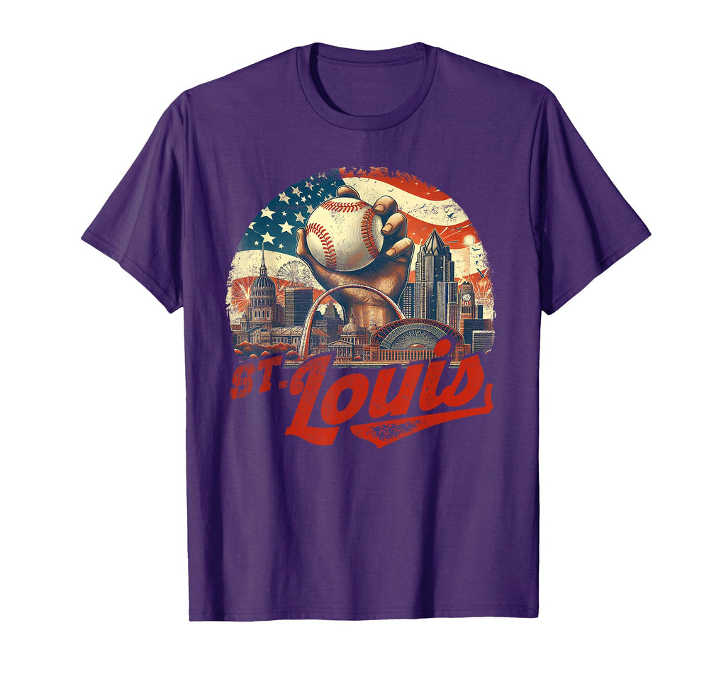 St Louis Baseball American Us Flag T-Shirt - Fun Novelty Design for Adults - T-Shirt, Sweatshirt, Hoodie