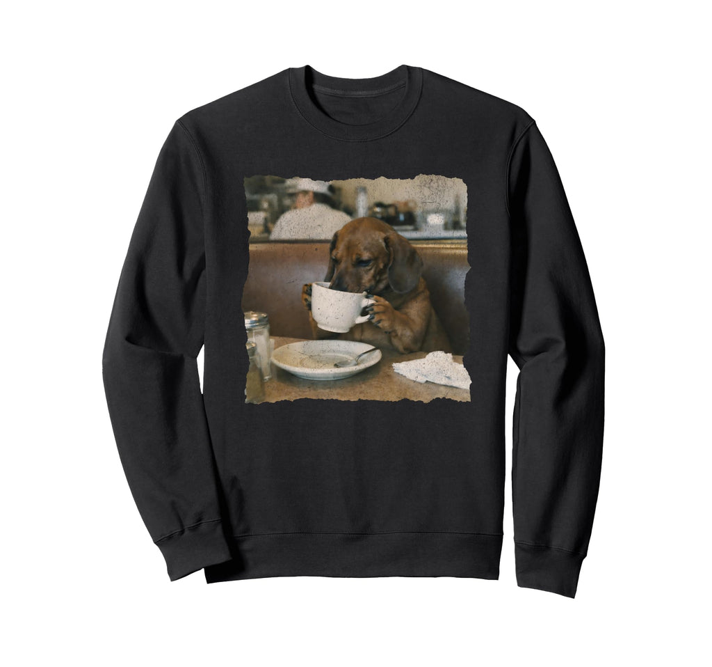 Dachshund Coffee Diner Art Dog Sweatshirt - Streetwear Style for Adults - T-Shirt, Sweatshirt, Hoodie