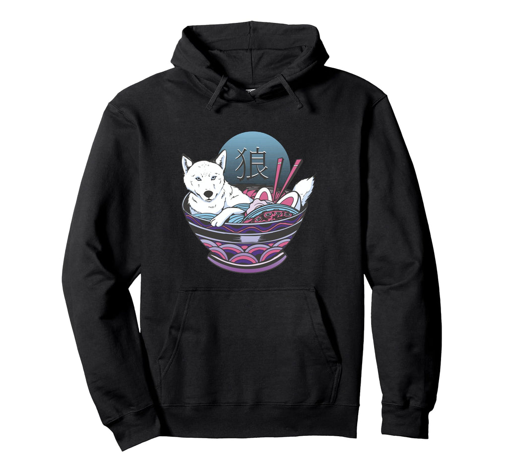 Vaporwave Ramen Wolf Kanji Japanese Hoodie - Novelty Apparel for Adults - T-Shirt, Sweatshirt, Hoodie