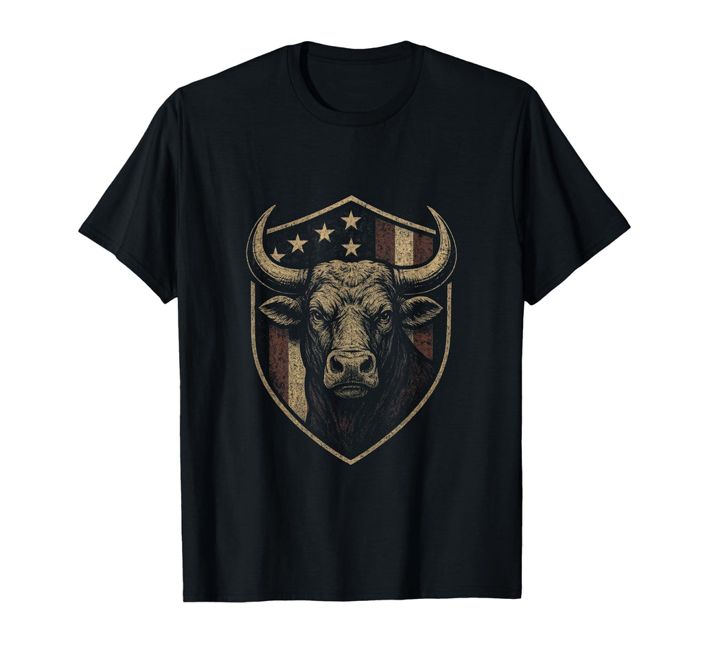 American Flag Bull Patriotic Cowboy T-Shirt - Trendy Graphic Unisex - T-Shirt, Sweatshirt, Hoodie