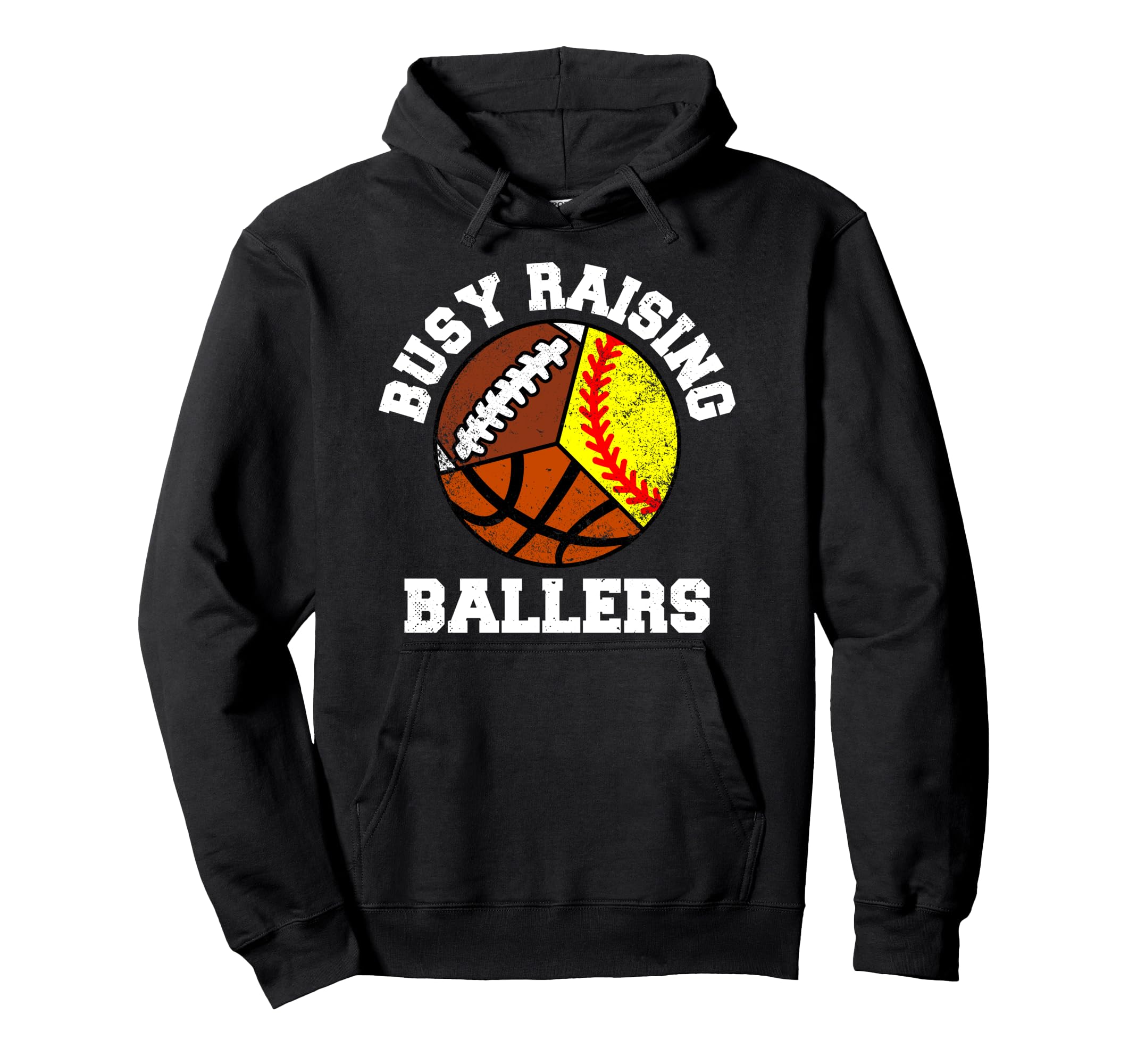 Busy Raising Ballers Funny Softball Hoodie - Trendy Graphic for Adults - T-Shirt, Sweatshirt, Hoodie