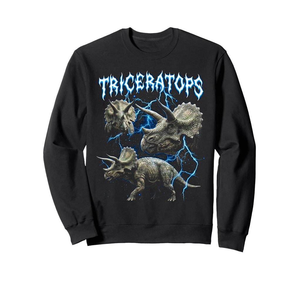 Triceratops 90S Heavy Metal Sweatshirt - Trendy Graphic for Adults - T-Shirt, Sweatshirt, Hoodie