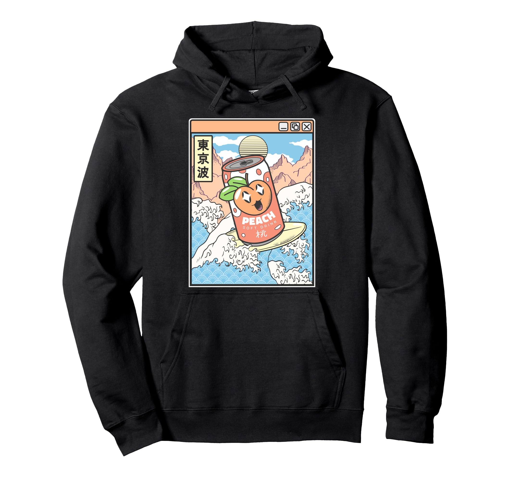 Surfing Peach Soda Japanese Waves Hoodie - Casual Everyday Wear for Adults - T-Shirt, Sweatshirt, Hoodie