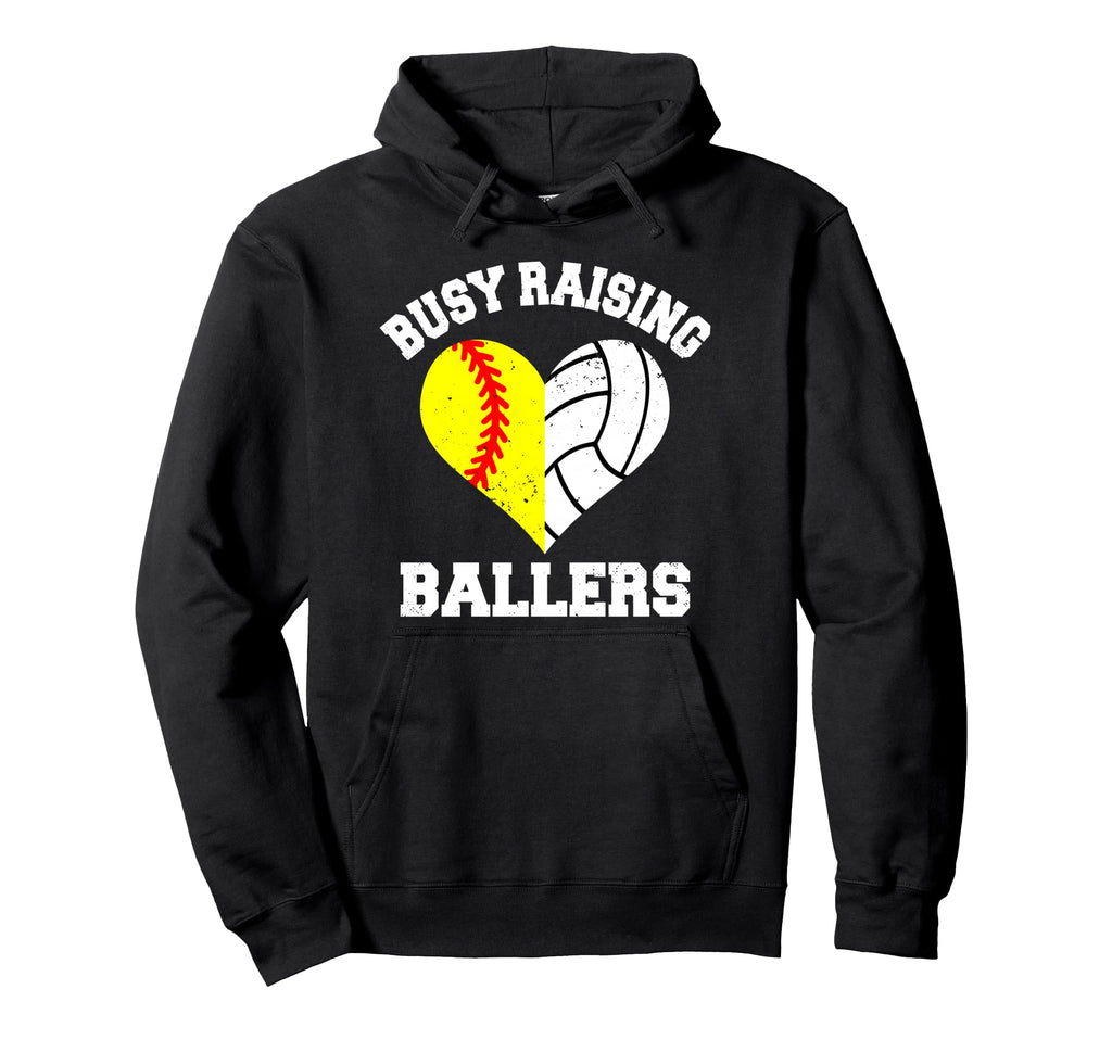 Busy Raising Ballers Softball Volleyball Hoodie - Minimalist Print Unisex - T-Shirt, Sweatshirt, Hoodie