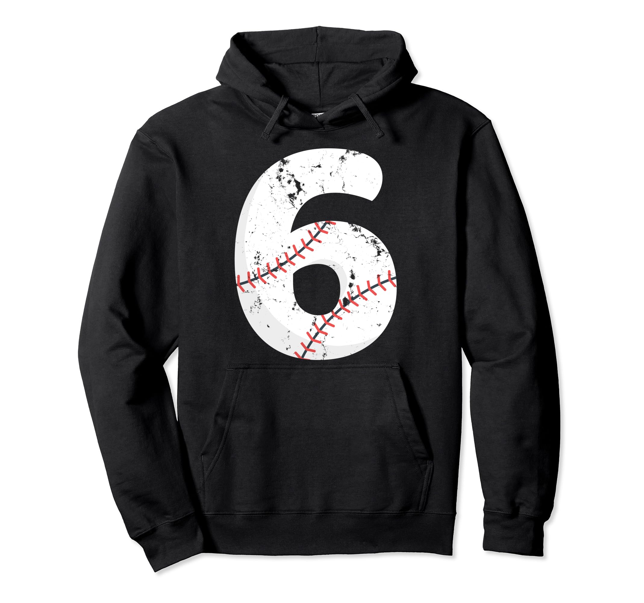 Number 6 Baseball Distressed Team Hoodie - Trendy Graphic Unisex - T-Shirt, Sweatshirt, Hoodie