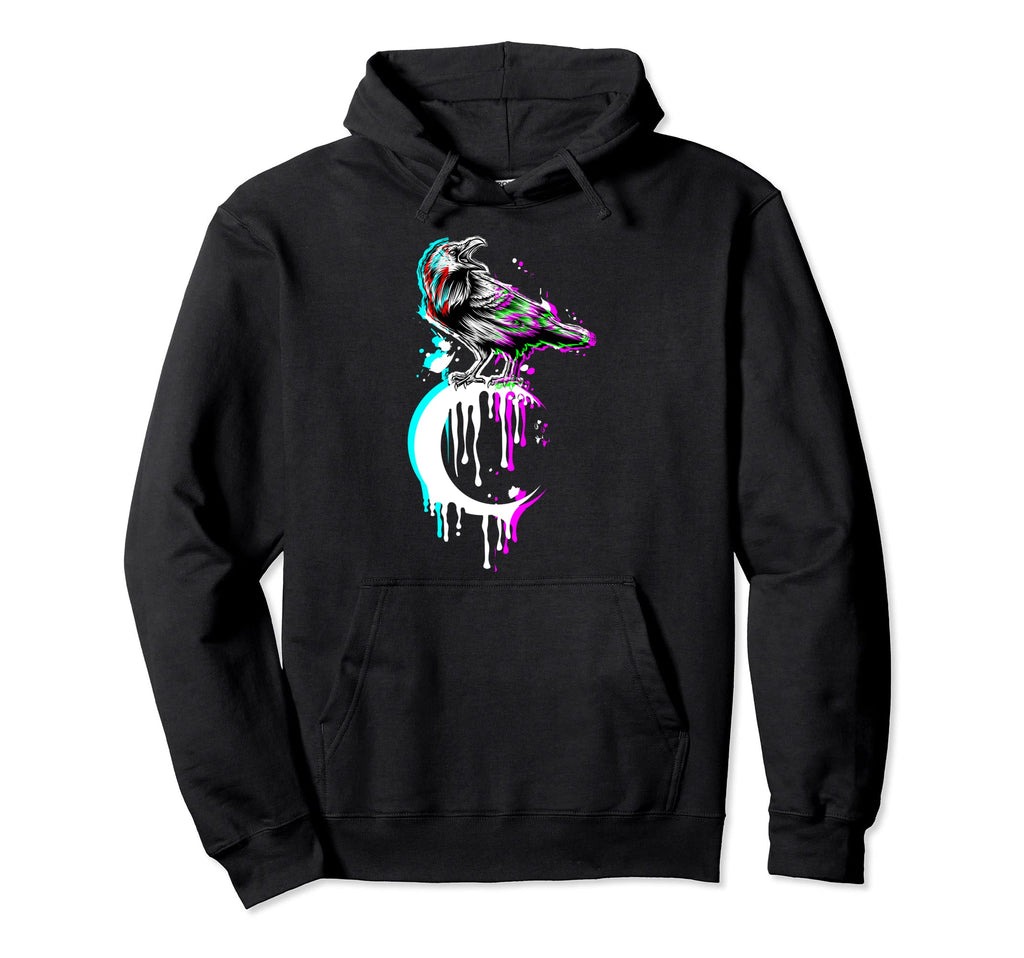 Black Crow Raven Crescent Moon Hoodie - Fun Novelty Design Men Women - T-Shirt, Sweatshirt, Hoodie
