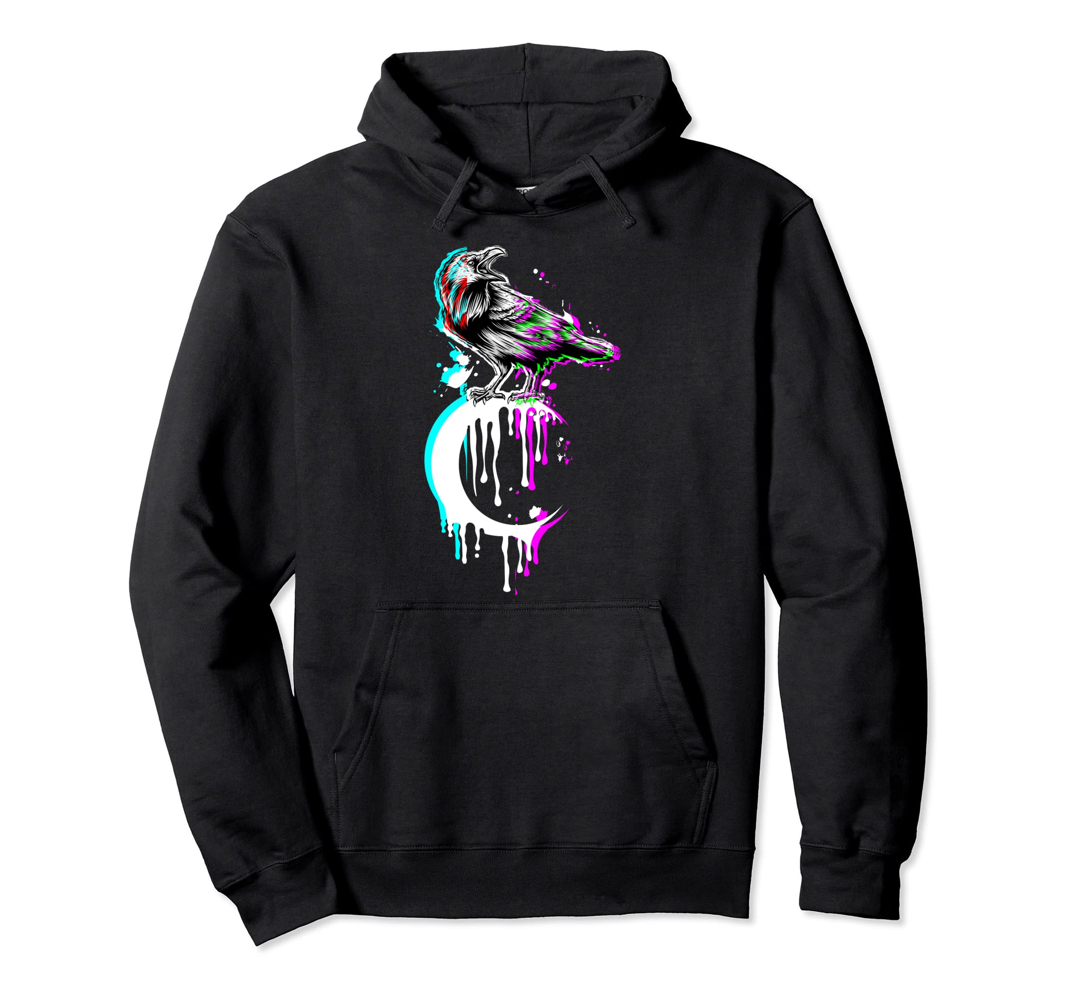Black Crow Raven Crescent Moon Hoodie - Fun Novelty Design Men Women - T-Shirt, Sweatshirt, Hoodie