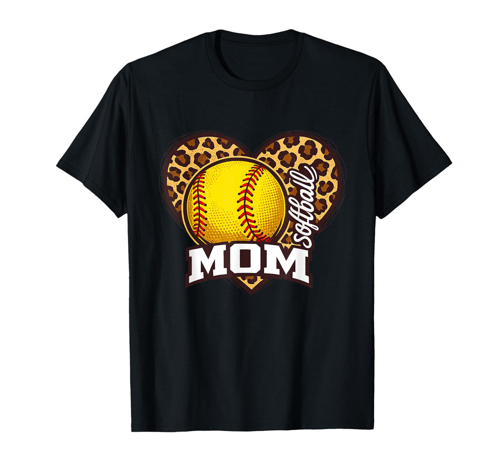 Softball Mom Leopard Heart T-Shirt - Novelty Apparel Men Women - T-Shirt, Sweatshirt, Hoodie