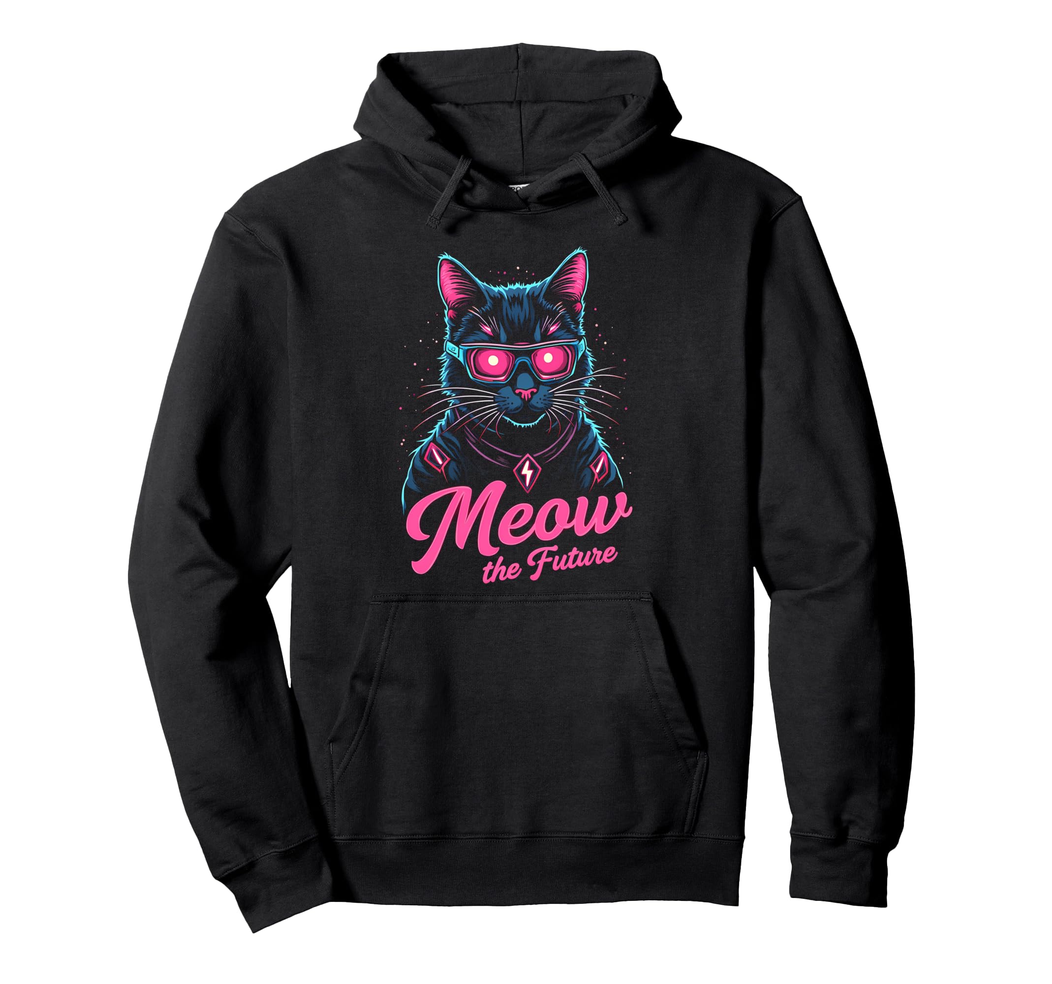 Cyber Punk Cat Glow Meow Future Hoodie - Aesthetic Graphic Men Women - T-Shirt, Sweatshirt, Hoodie