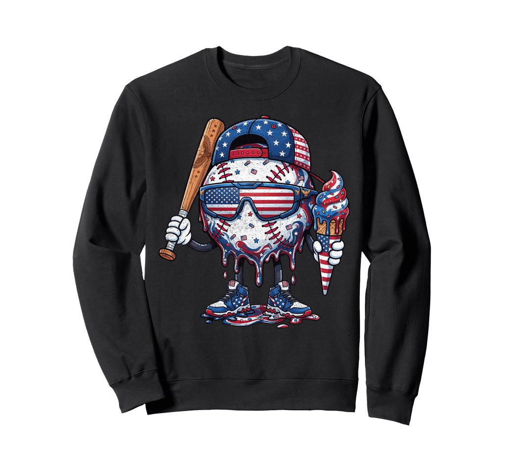 Baseball Drip Ice Cream 4Th July Gifts T-Shirt - Trendy Graphic Unisex - T-Shirt, Sweatshirt, Hoodie