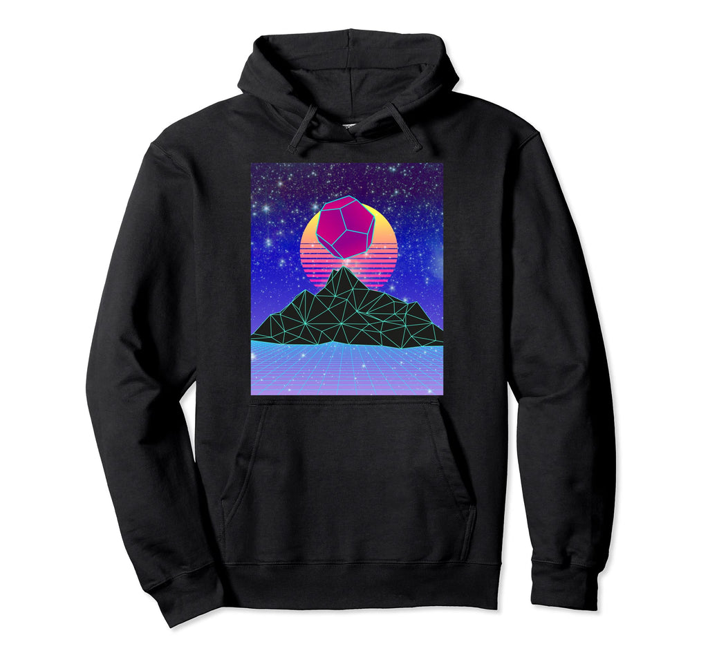 Vaporwave Mountain Landscape Night Sky Hoodie - Graphic Print Men Women - T-Shirt, Sweatshirt, Hoodie