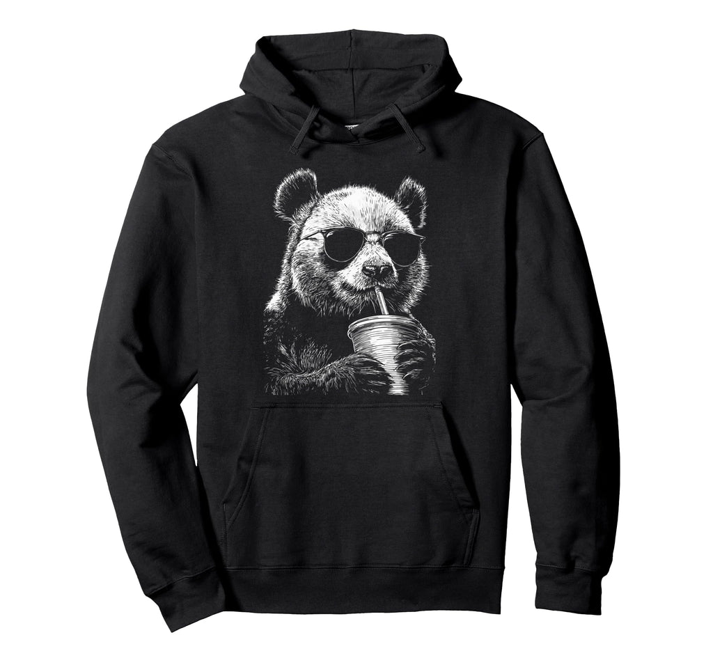 Panda Drinking Iced Coffee Funny Animal Hoodie - Aesthetic Graphic Unisex - T-Shirt, Sweatshirt, Hoodie